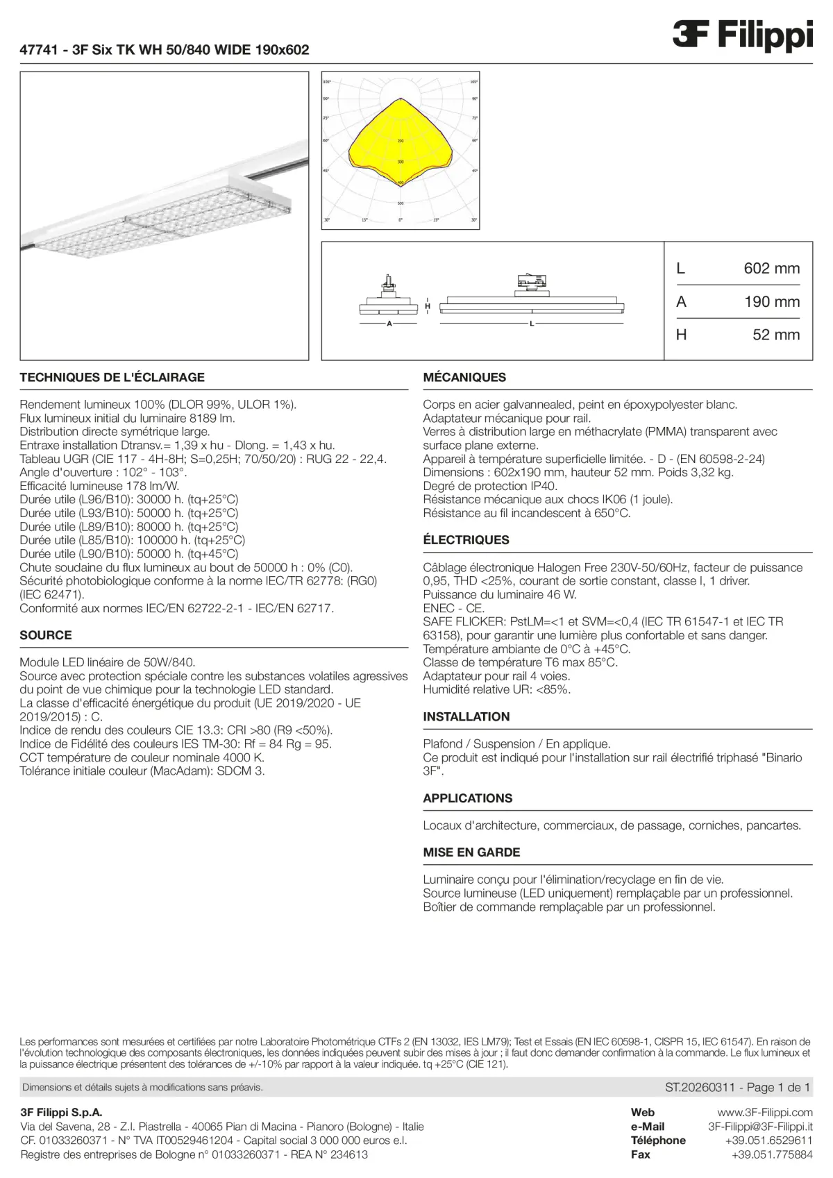 47741 - 3F Six TK WH 50-840 WIDE 190x602 - Datasheet - fr
