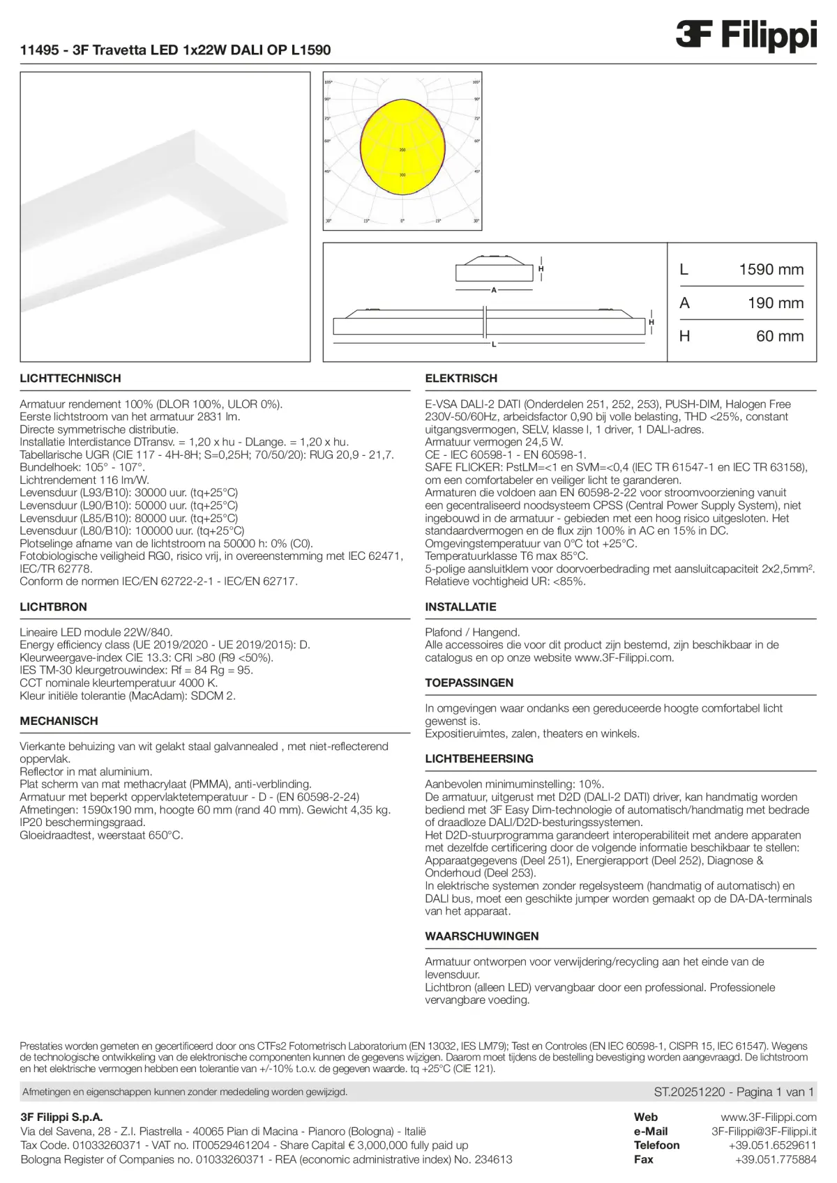 11495 - 3F Travetta LED 1x22W DALI OP L1590 - Datasheet - nl