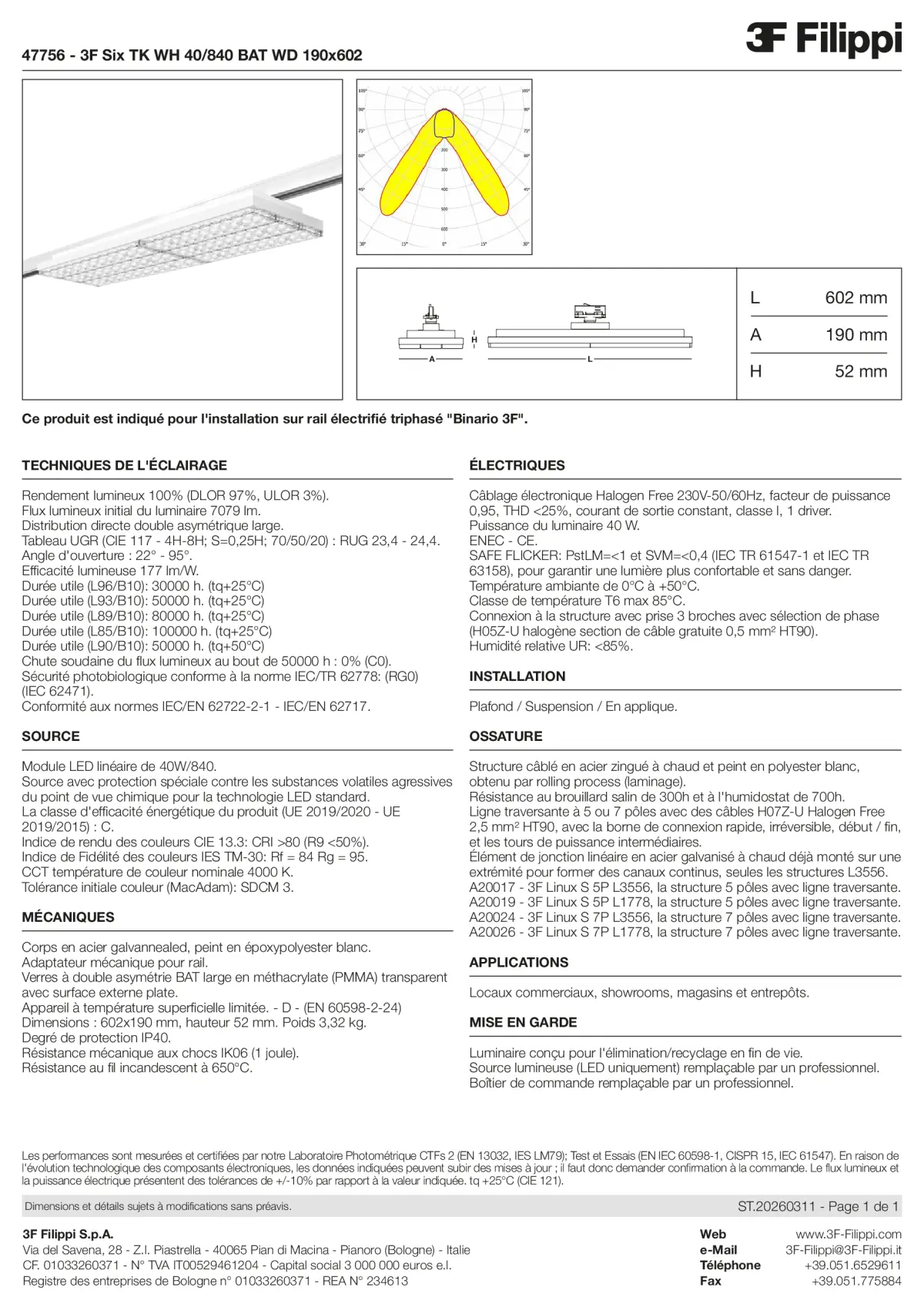 47756 - 3F Six TK WH 40-840 BAT WD 190x602 - Datasheet - fr