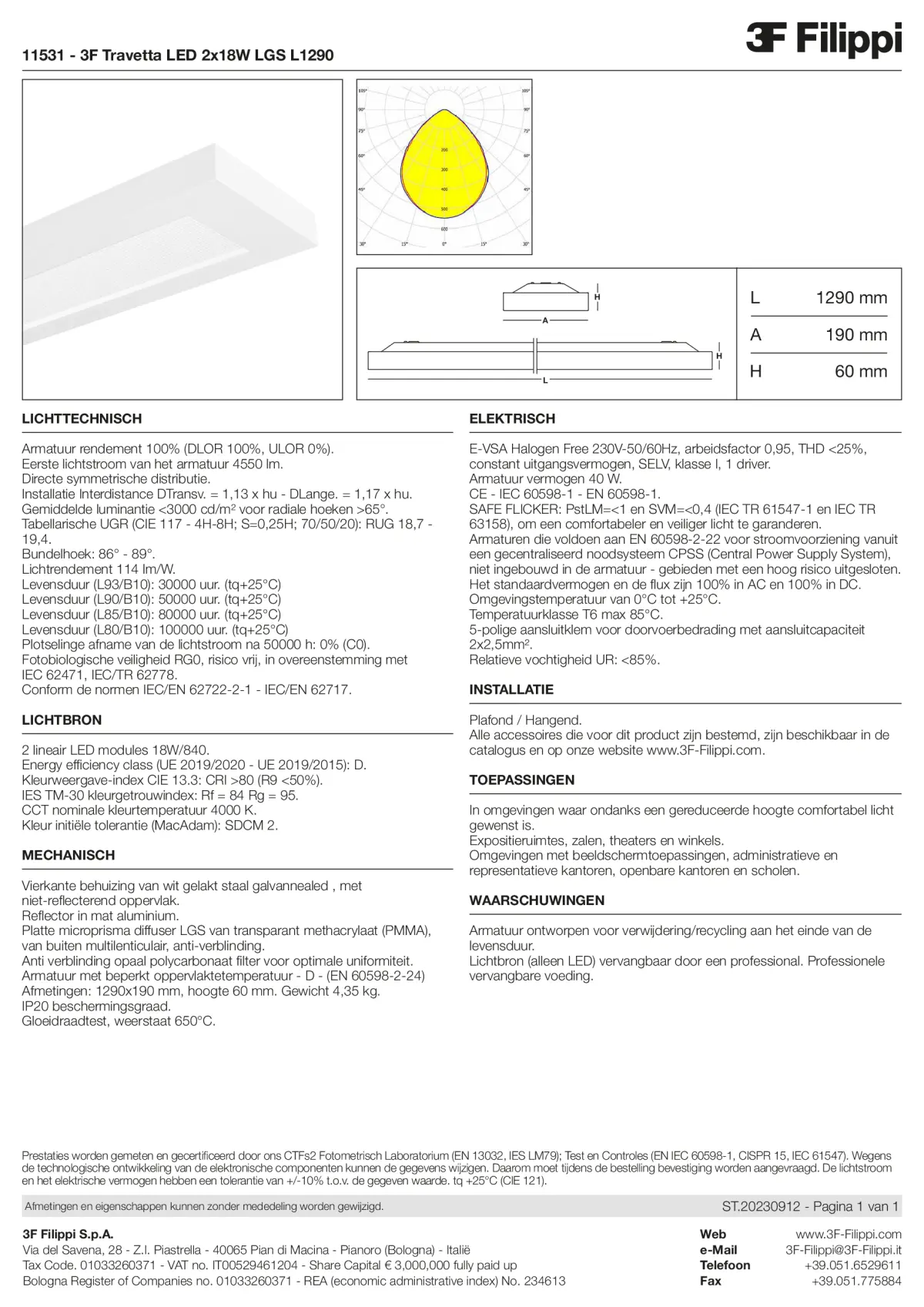 11531 - 3F Travetta LED 2x18W LGS L1290 - Datasheet - nl