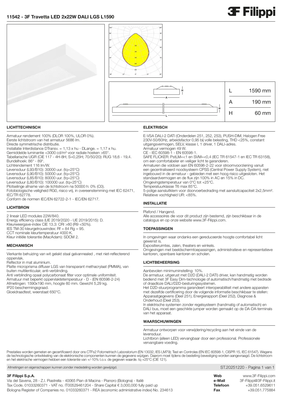 11542 - 3F Travetta LED 2x22W DALI LGS L1590 - Datasheet - nl