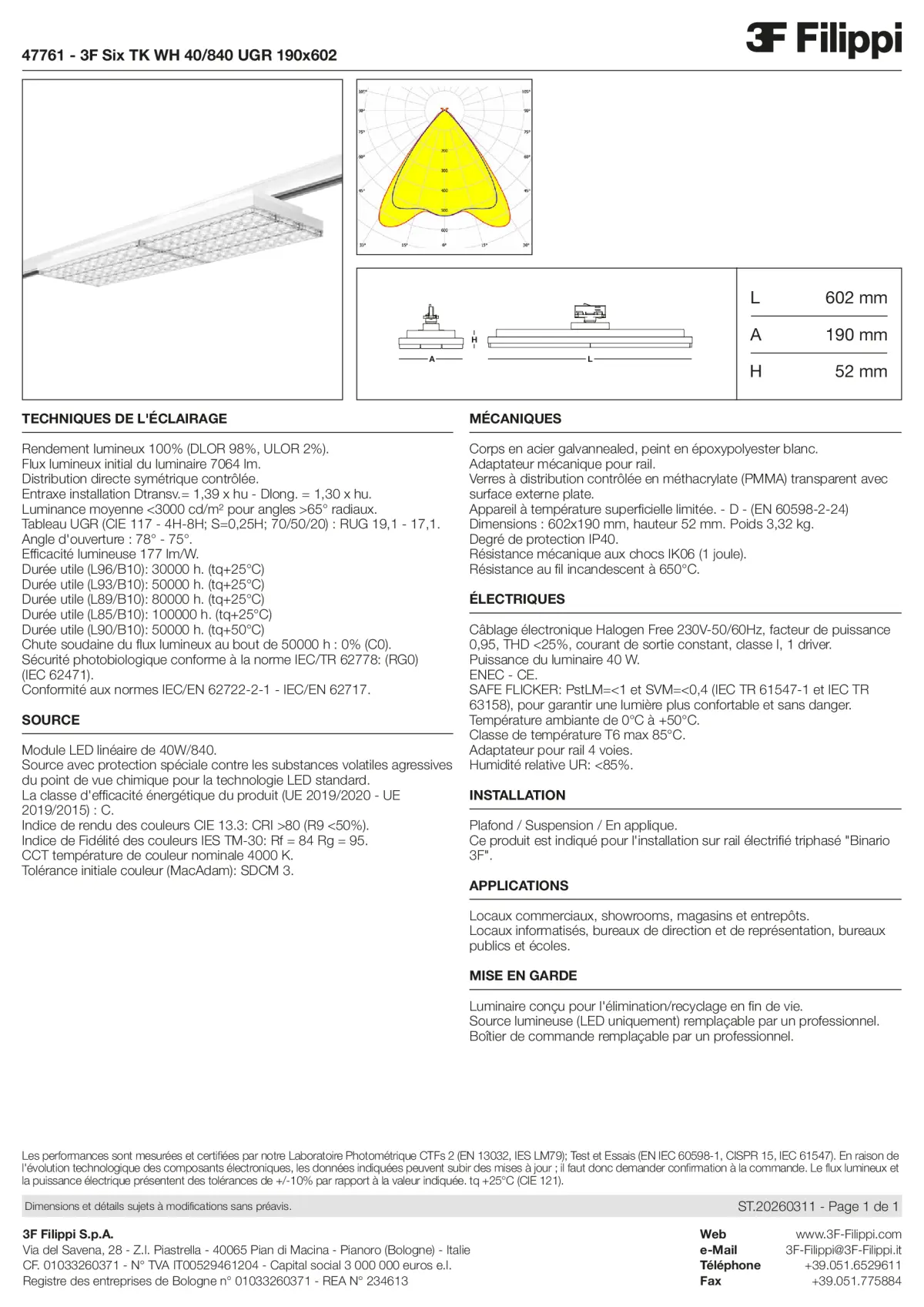 47761 - 3F Six TK WH 40-840 UGR 190x602 - Datasheet - fr