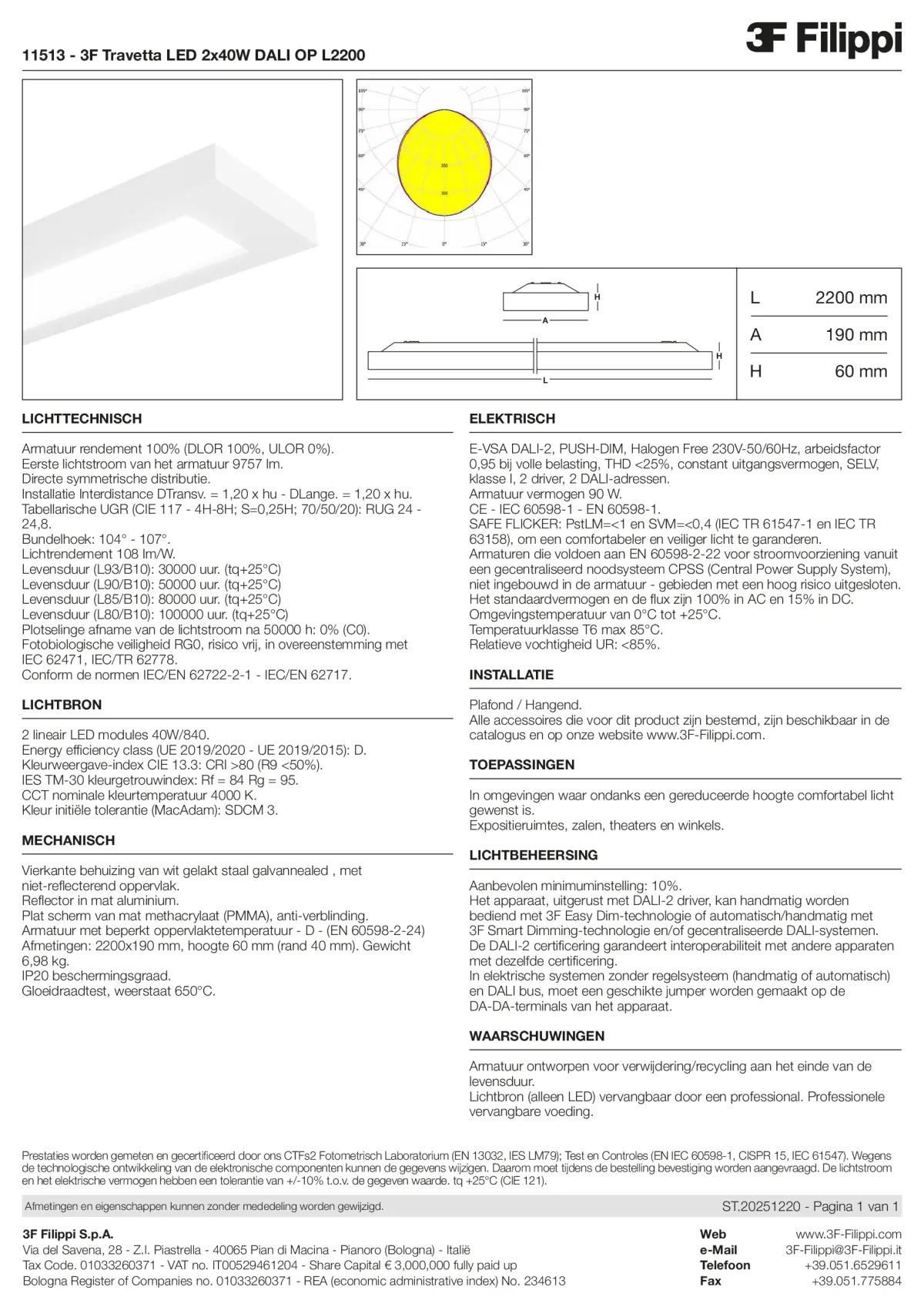 11513 - 3F Travetta LED 2x40W DALI OP L2200 - Datasheet - nl
