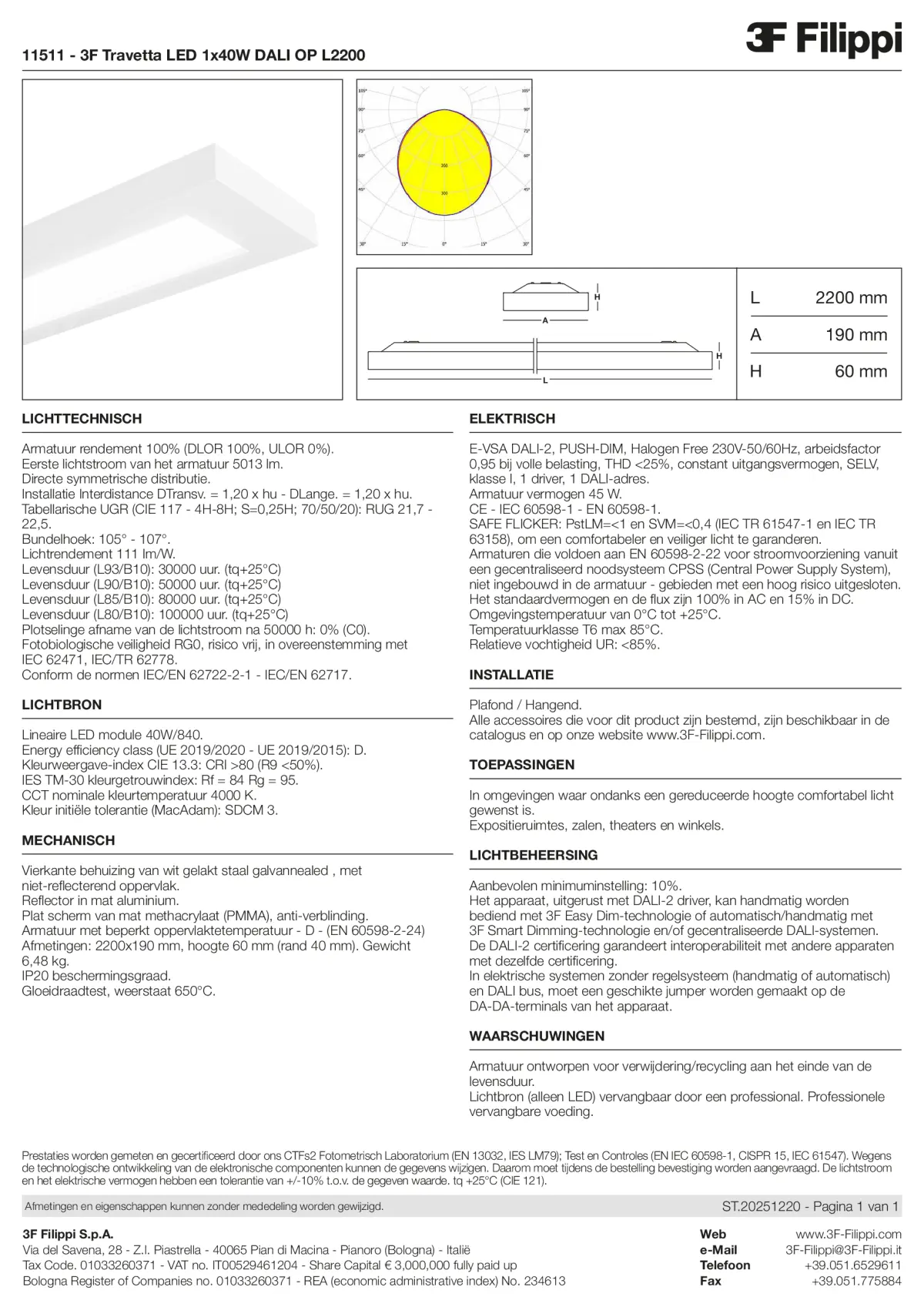 11511 - 3F Travetta LED 1x40W DALI OP L2200 - Datasheet - nl