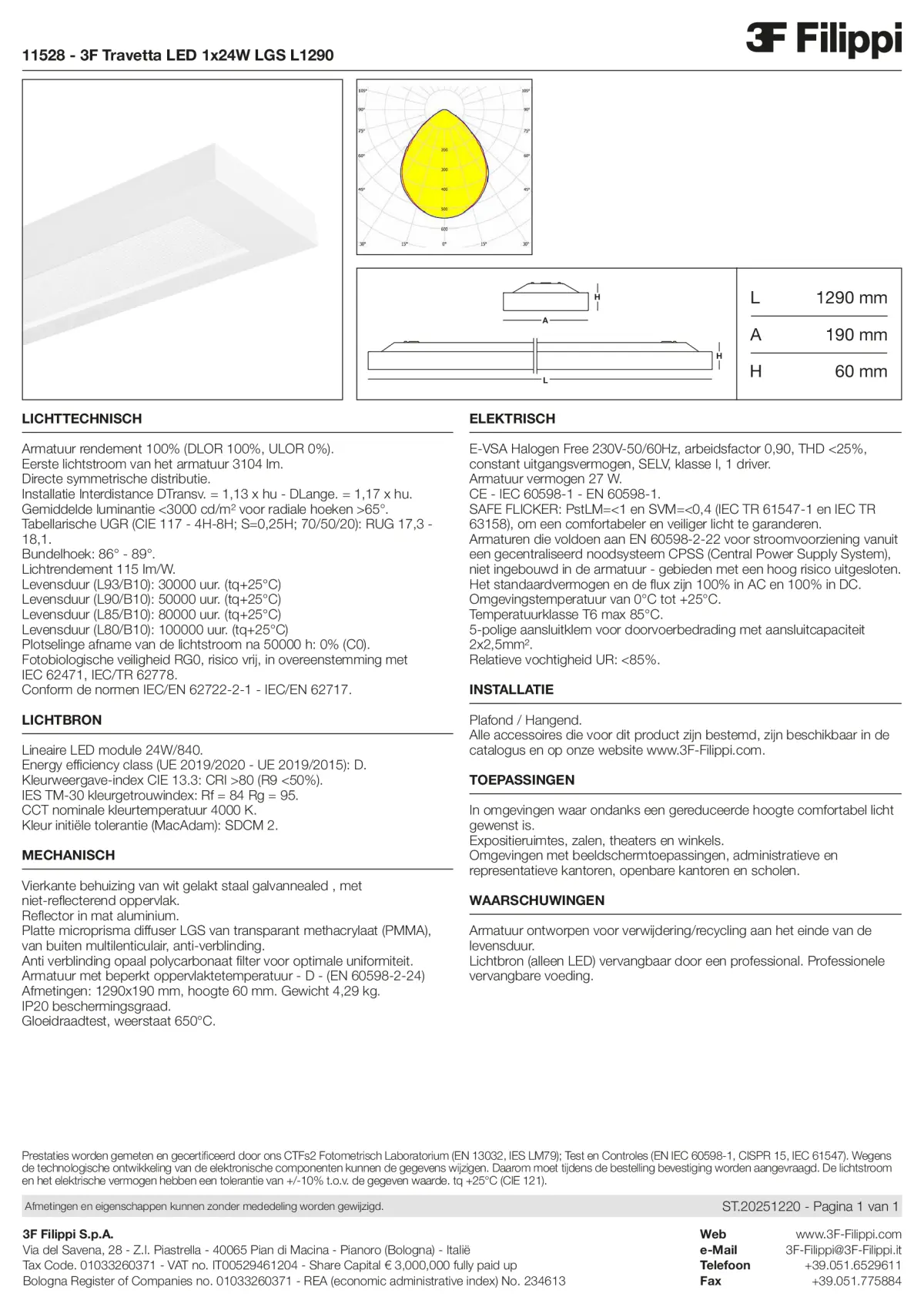 11528 - 3F Travetta LED 1x24W LGS L1290 - Datasheet - nl