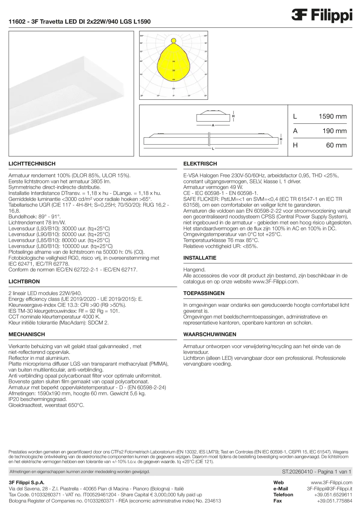 11602 - 3F Travetta LED DI 2x22W-940 LGS L1590 - Datasheet - nl