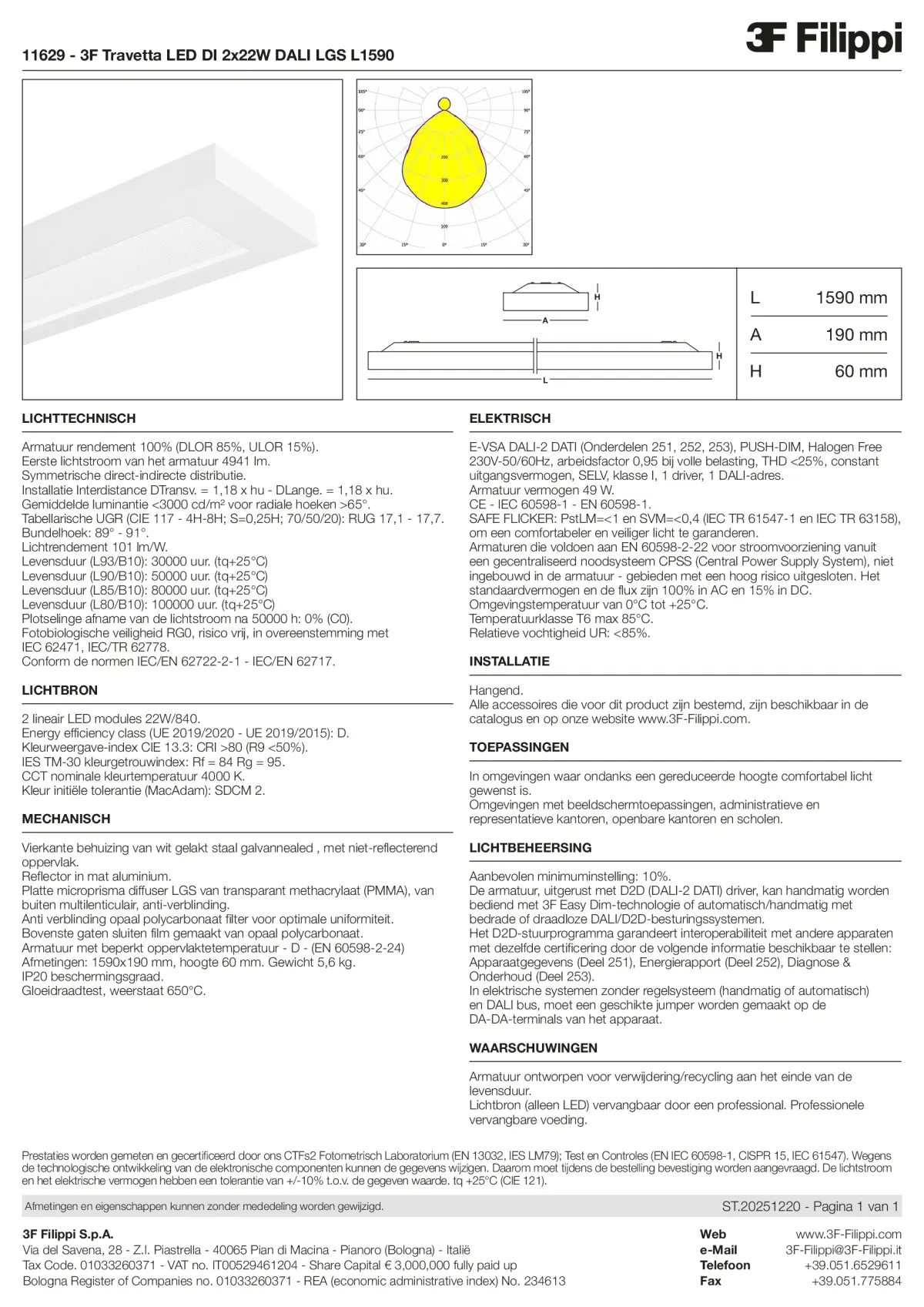 11629 - 3F Travetta LED DI 2x22W DALI LGS L1590 - Datasheet - nl