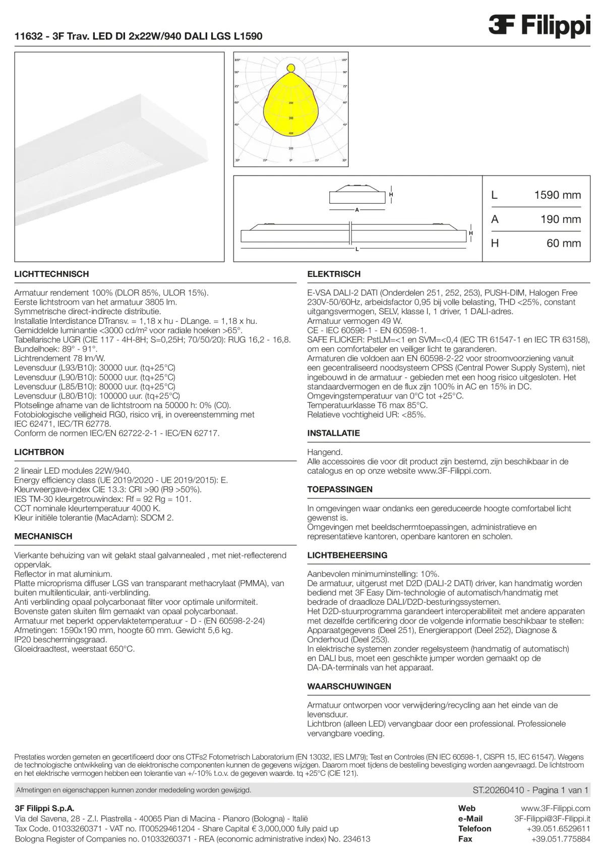 11632 - 3F Trav. LED DI 2x22W-940 DALI LGS L1590 - Datasheet - nl