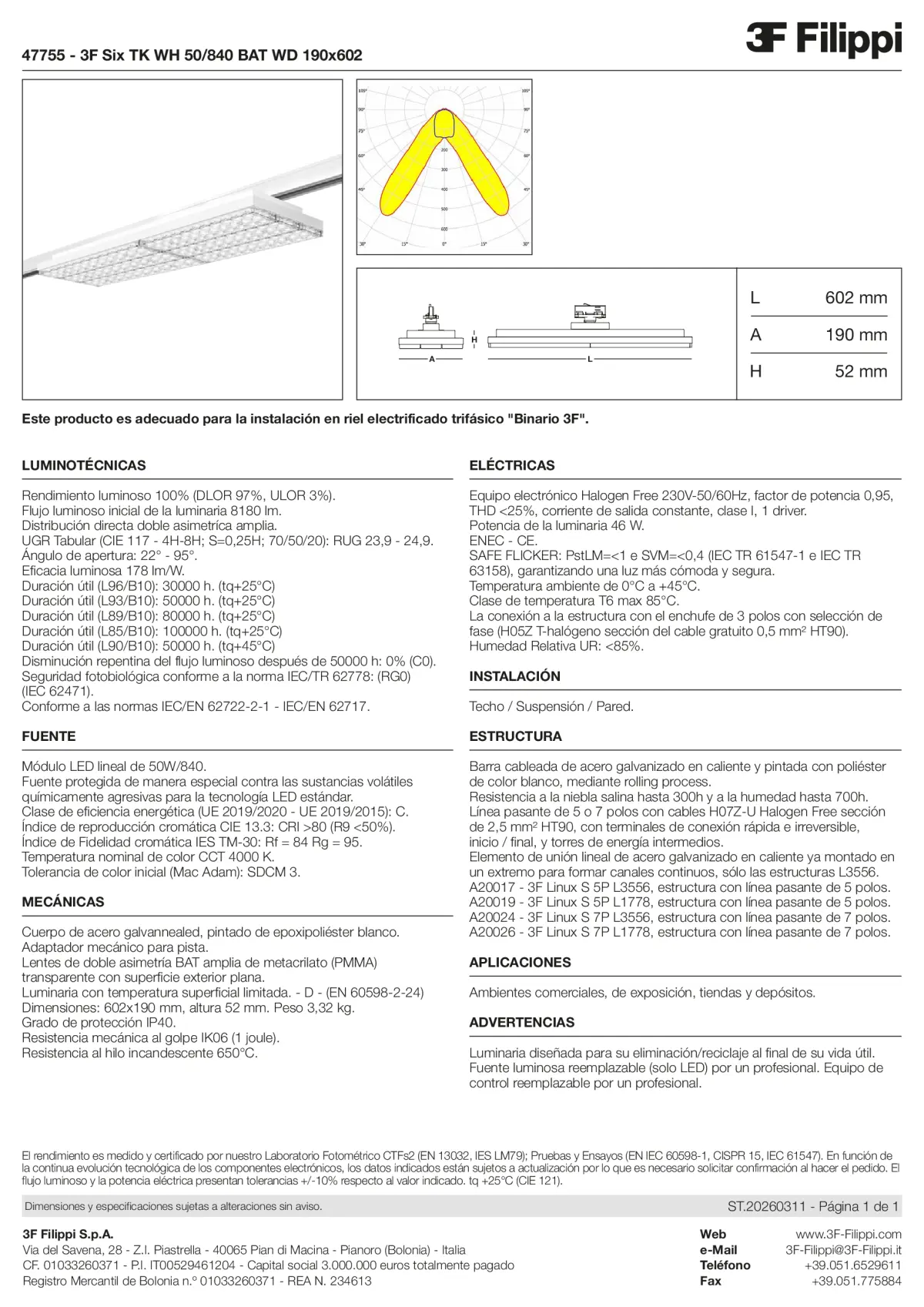 47755 - 3F Six TK WH 50-840 BAT WD 190x602 - Datasheet - es