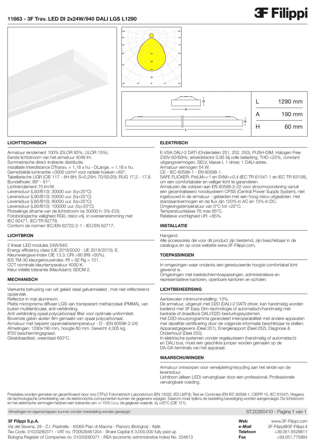 11663 - 3F Trav. LED DI 2x24W-940 DALI LGS L1290 - Datasheet - nl