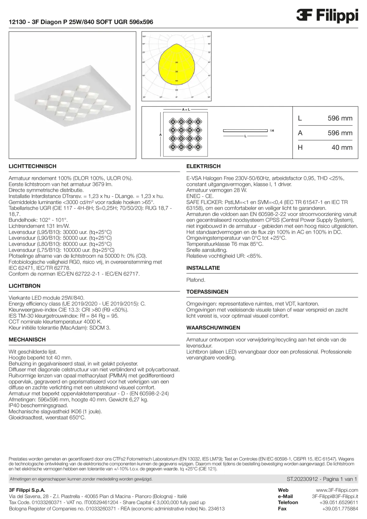 12130 - 3F Diagon P 25W-840 SOFT UGR 596x596 - Datasheet - nl