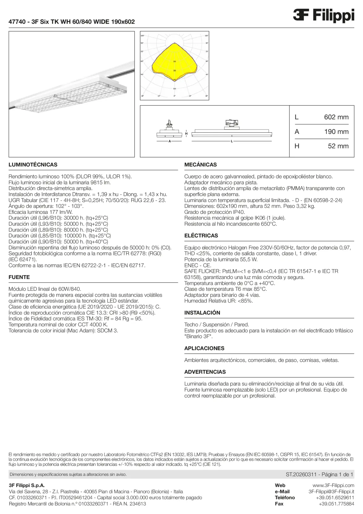 47740 - 3F Six TK WH 60-840 WIDE 190x602 - Datasheet - es