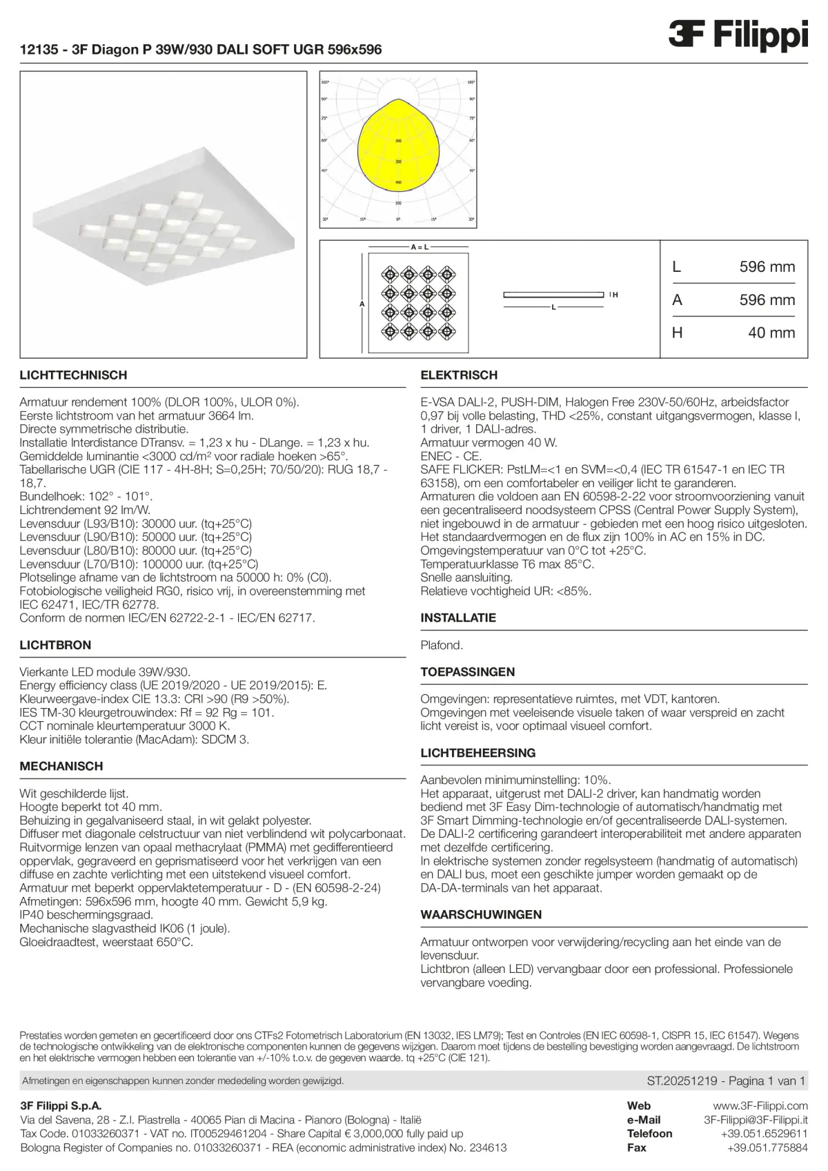 12135 - 3F Diagon P 39W-930 DALI SOFT UGR 596x596 - Datasheet - nl