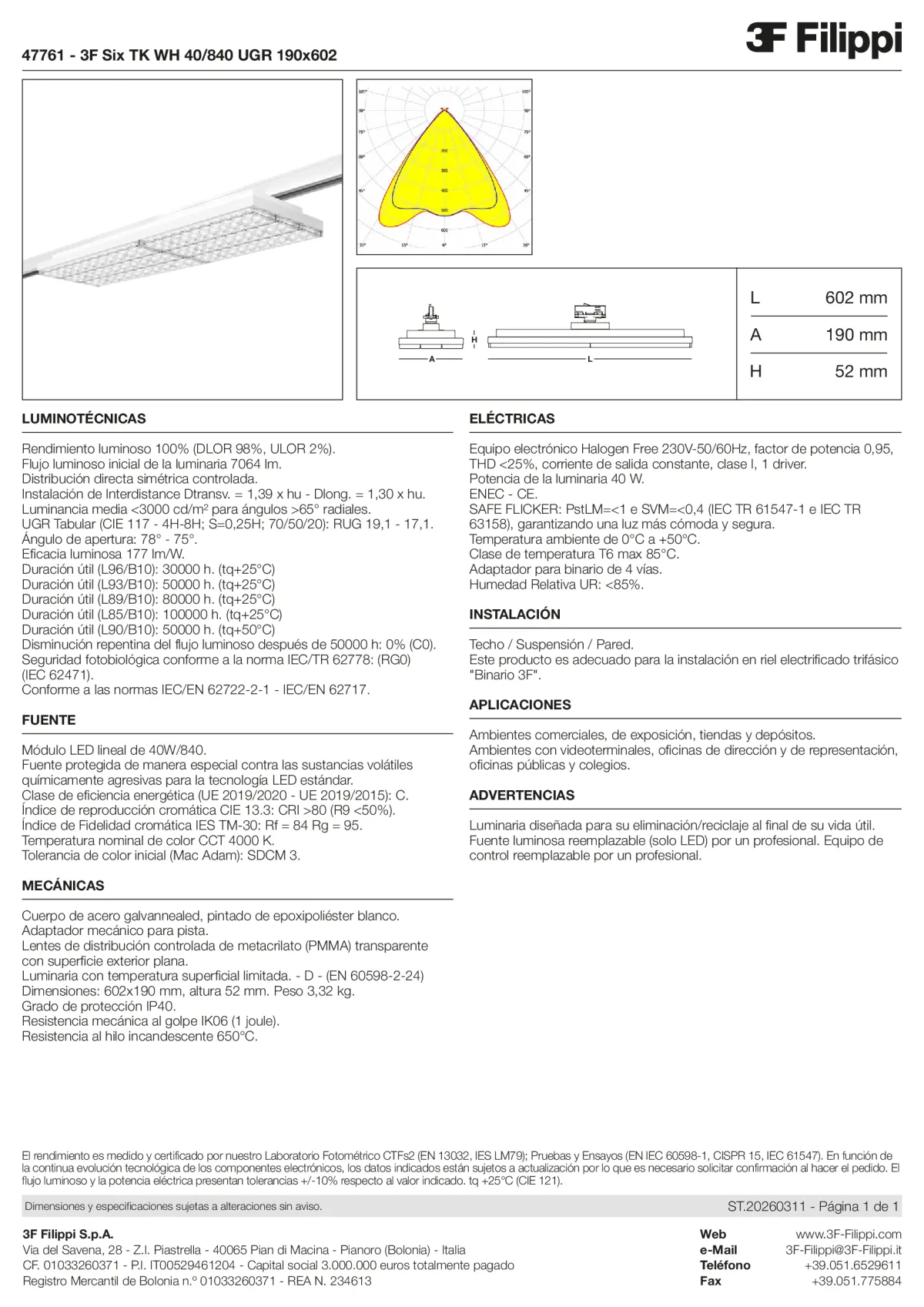 47761 - 3F Six TK WH 40-840 UGR 190x602 - Datasheet - es