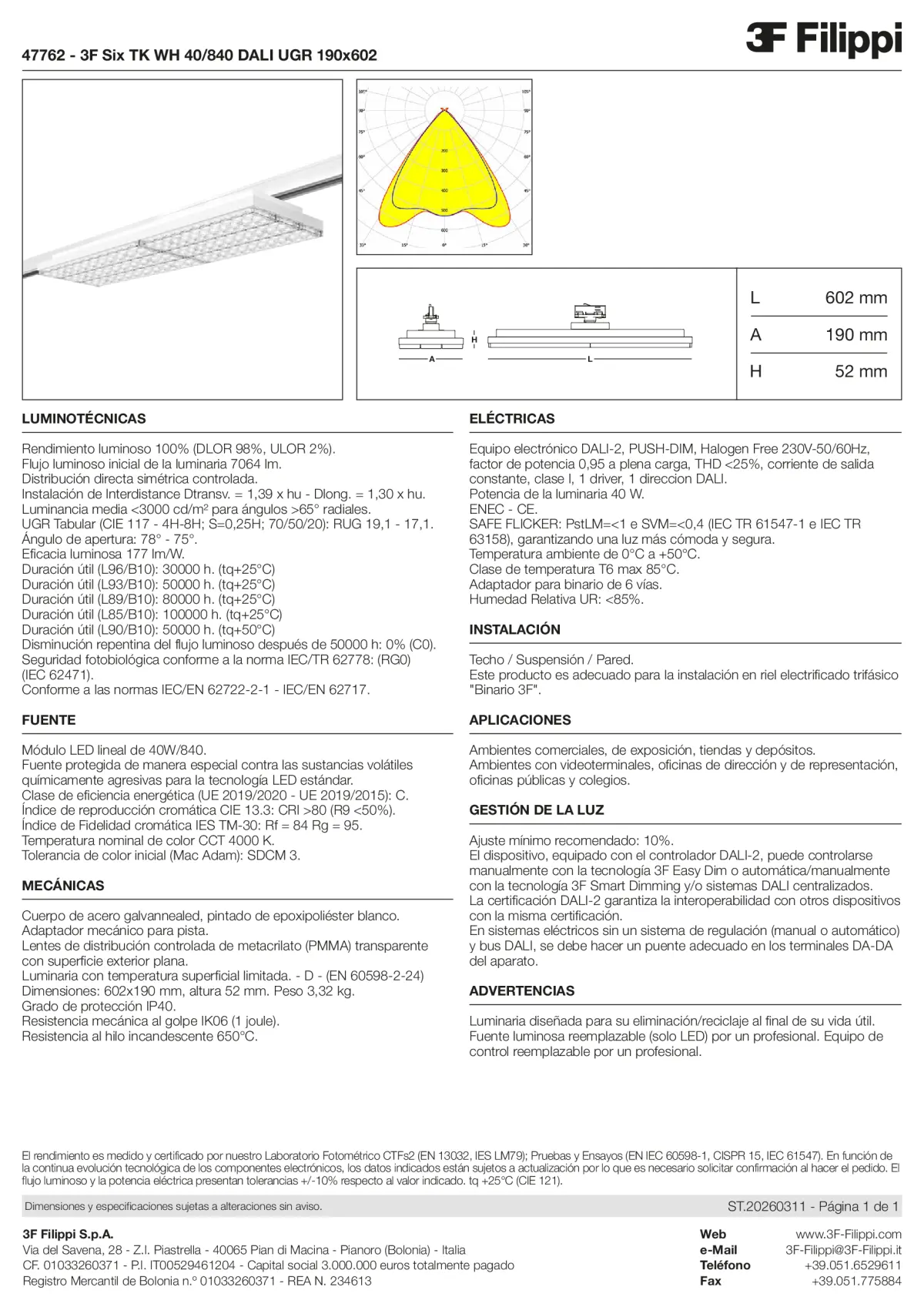 47762 - 3F Six TK WH 40-840 DALI UGR 190x602 - Datasheet - es