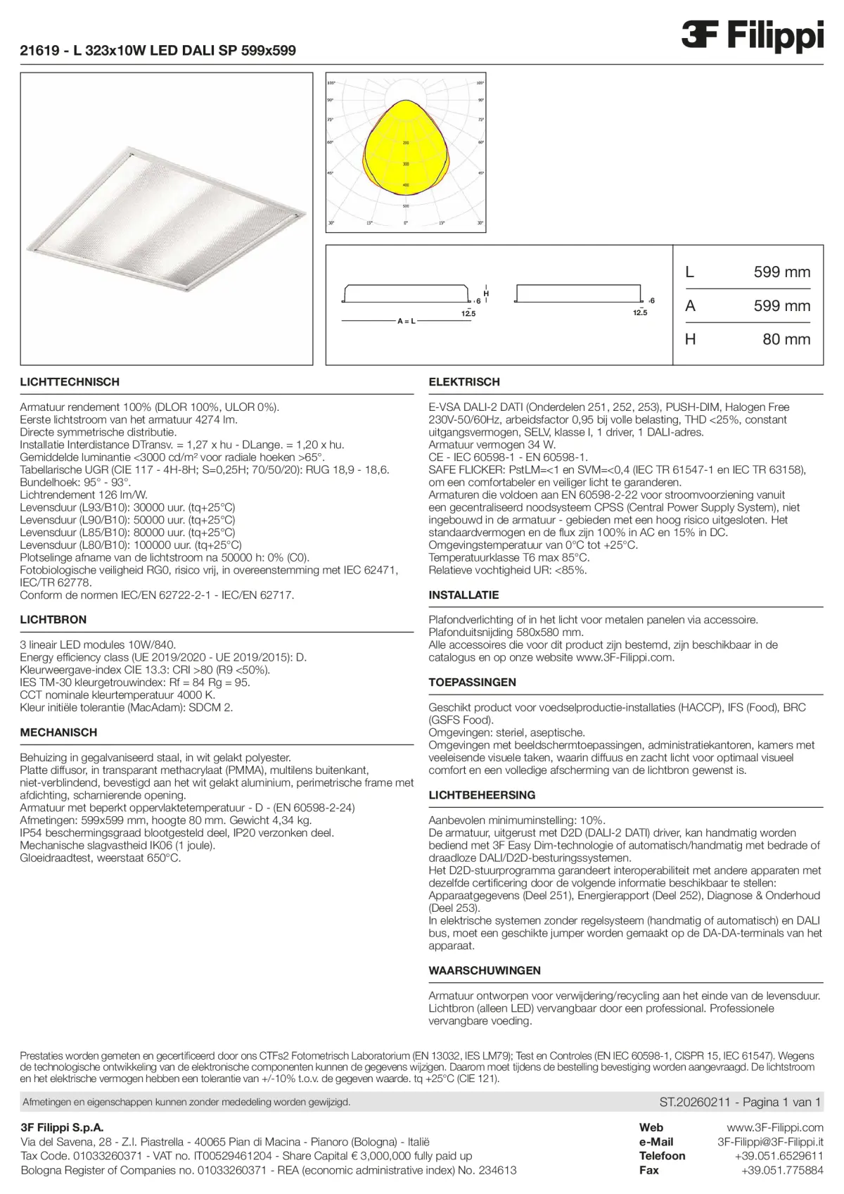 21619 - L 323x10W LED DALI SP 599x599 - Datasheet - nl