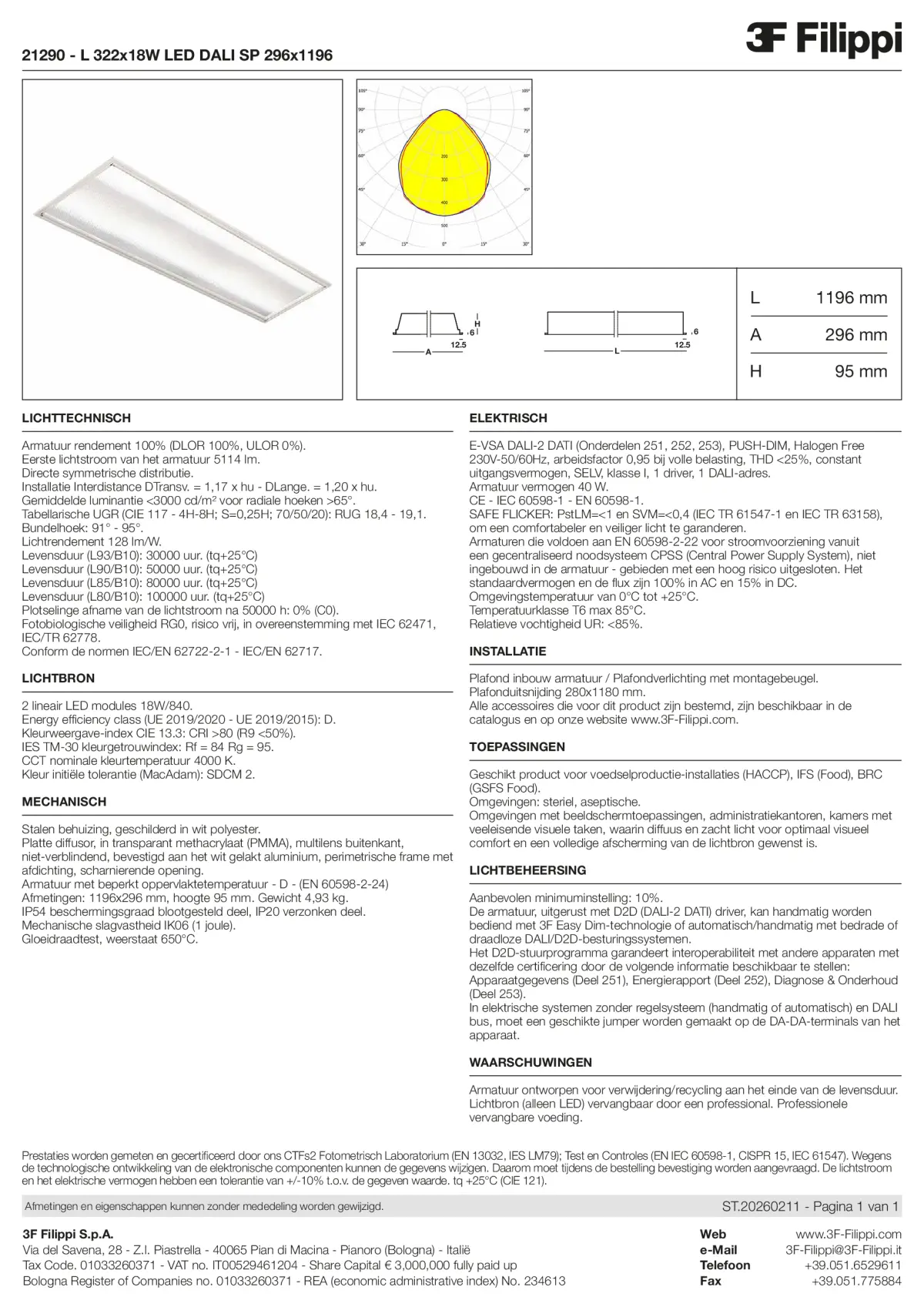21290 - L 322x18W LED DALI SP 296x1196 - Datasheet - nl