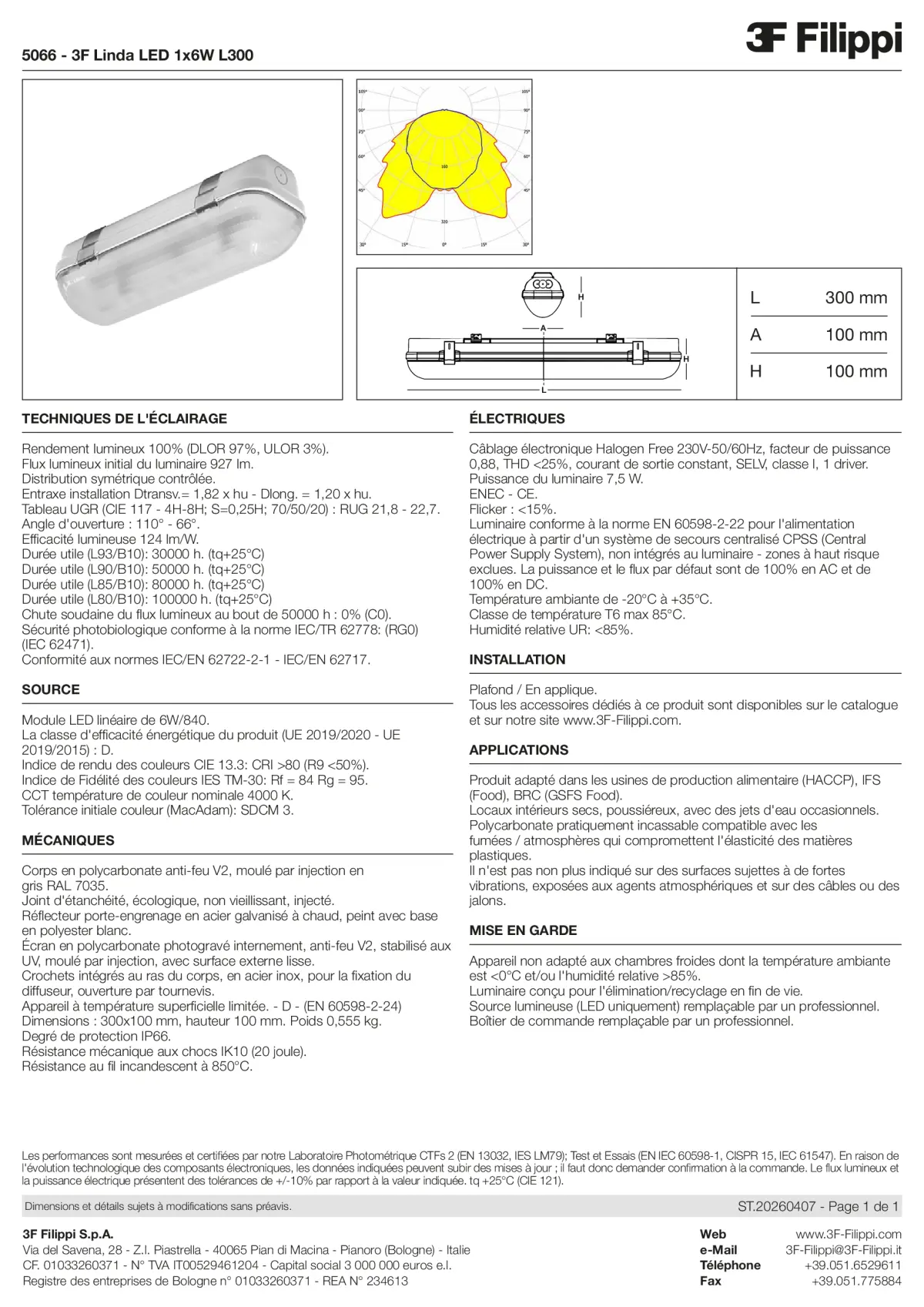 5066 - 3F Linda LED 1x6W L300 - Datasheet - fr