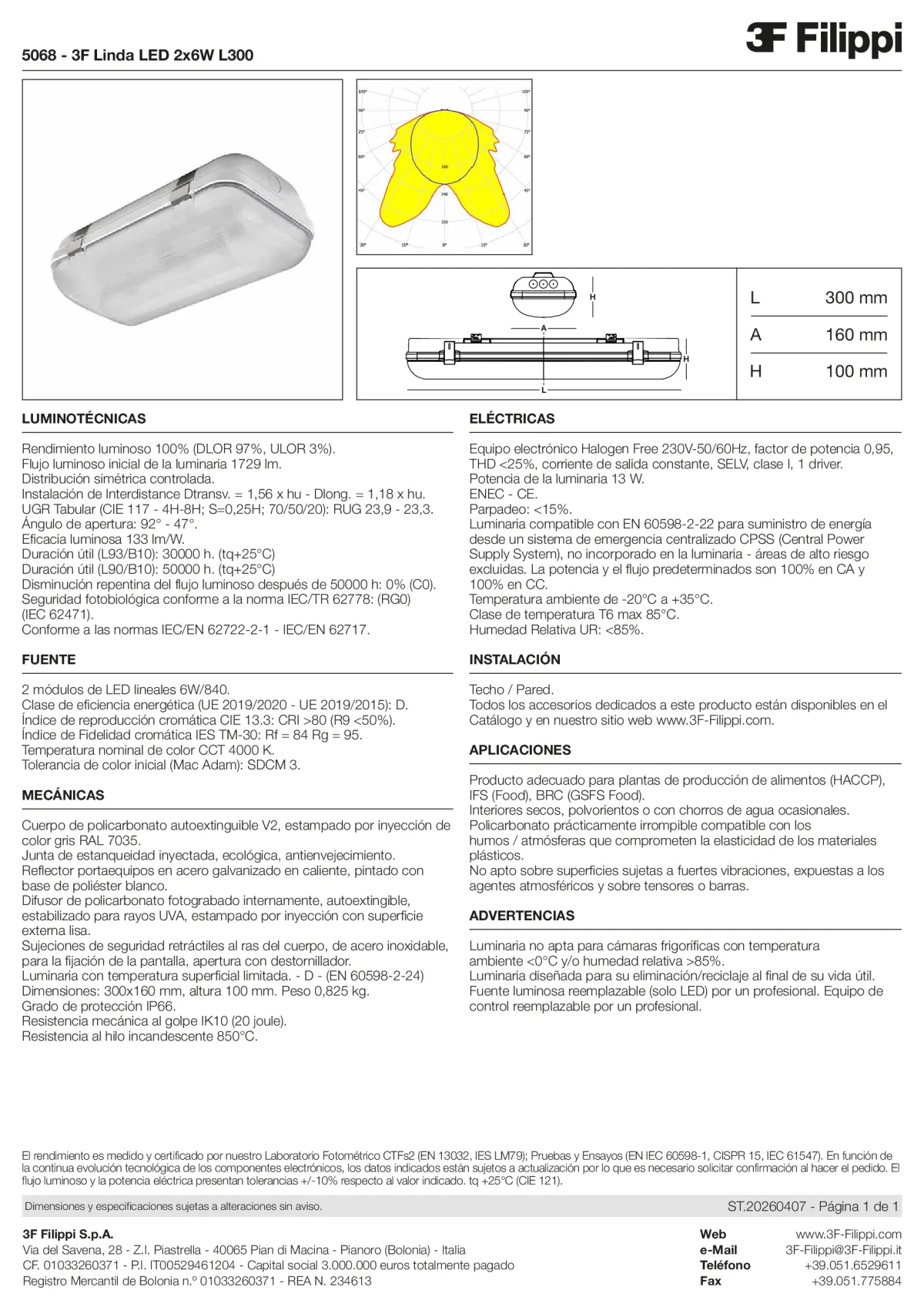 5068 - 3F Linda LED 2x6W L300 - Datasheet - es
