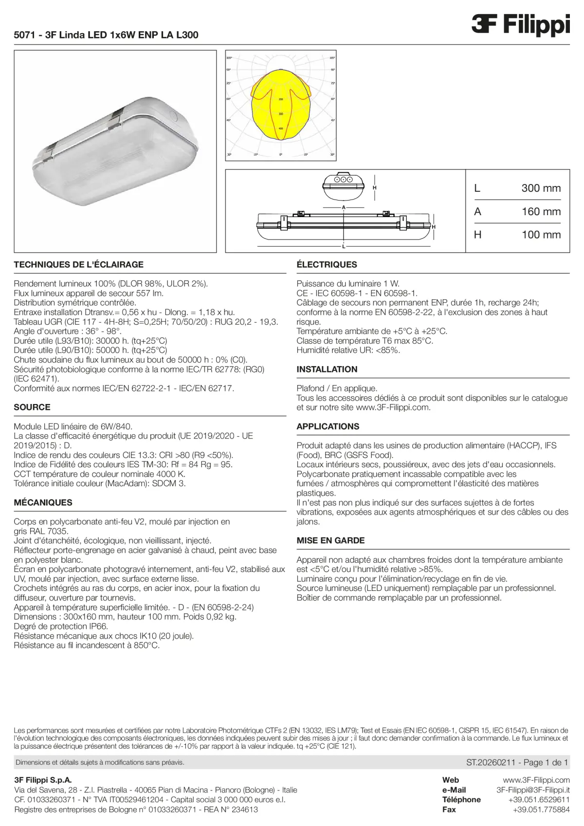 5071 - 3F Linda LED 1x6W ENP LA L300 - Datasheet - fr