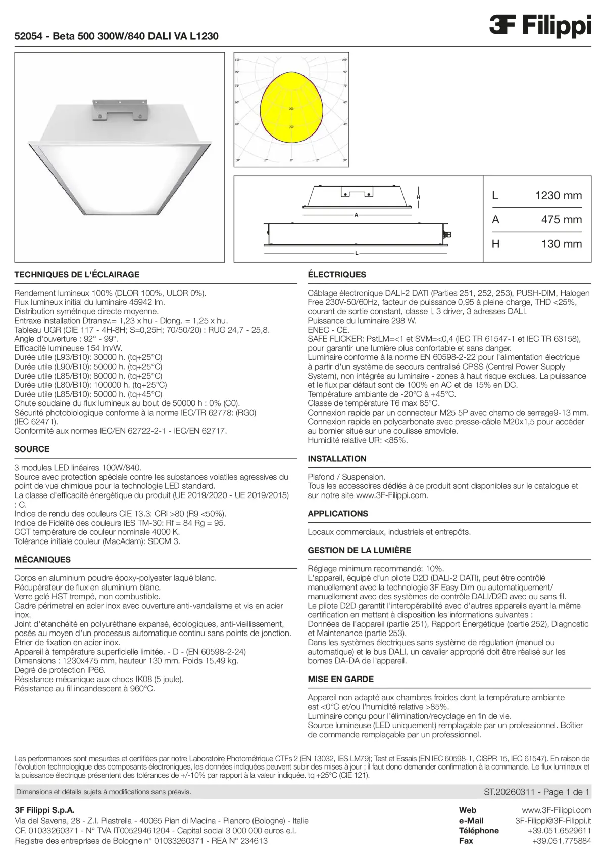 52054 - Beta 500 300W-840 DALI VA L1230 - Datasheet - fr