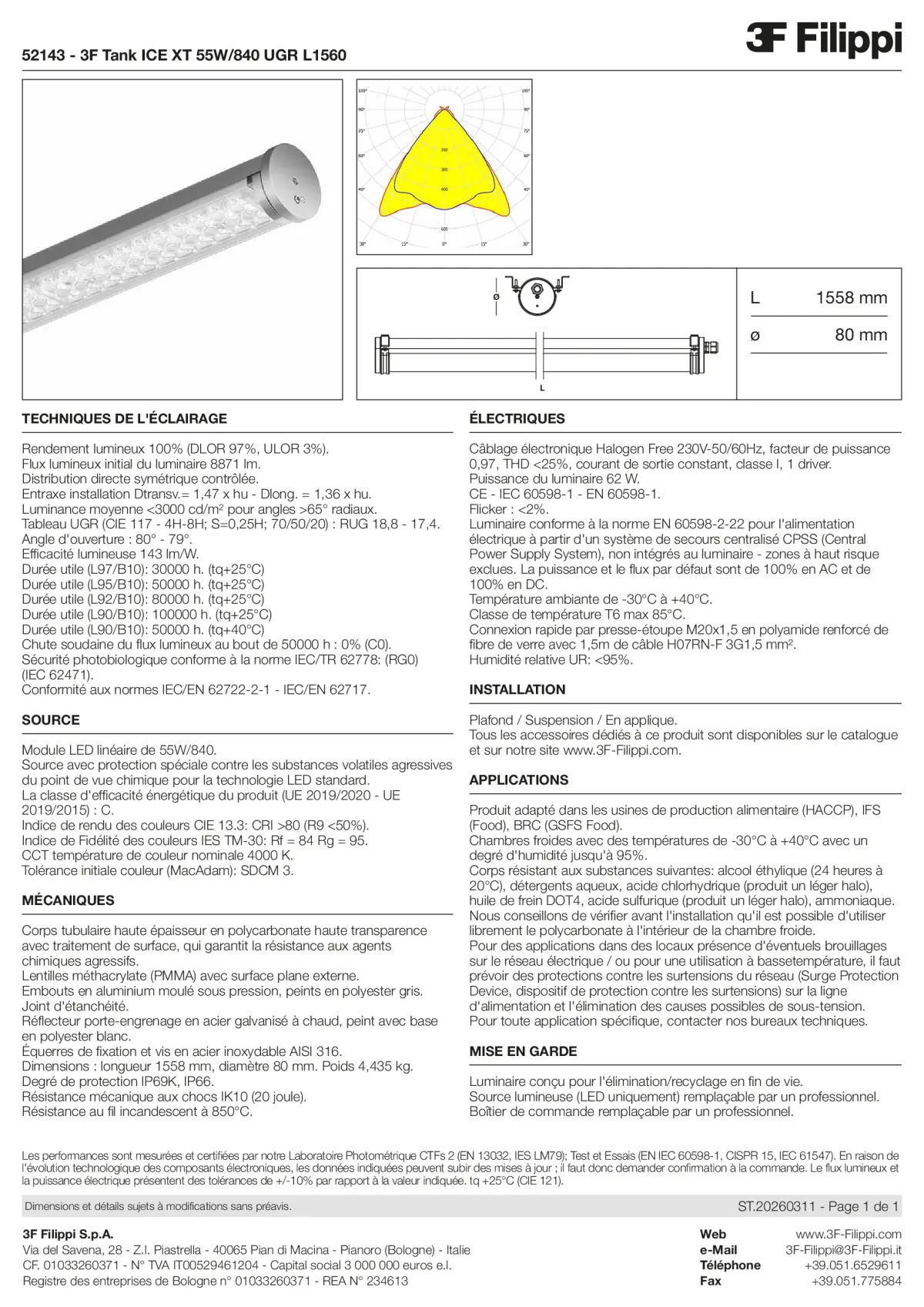 52143 - 3F Tank ICE XT 55W-840 UGR L1560 - Datasheet - fr