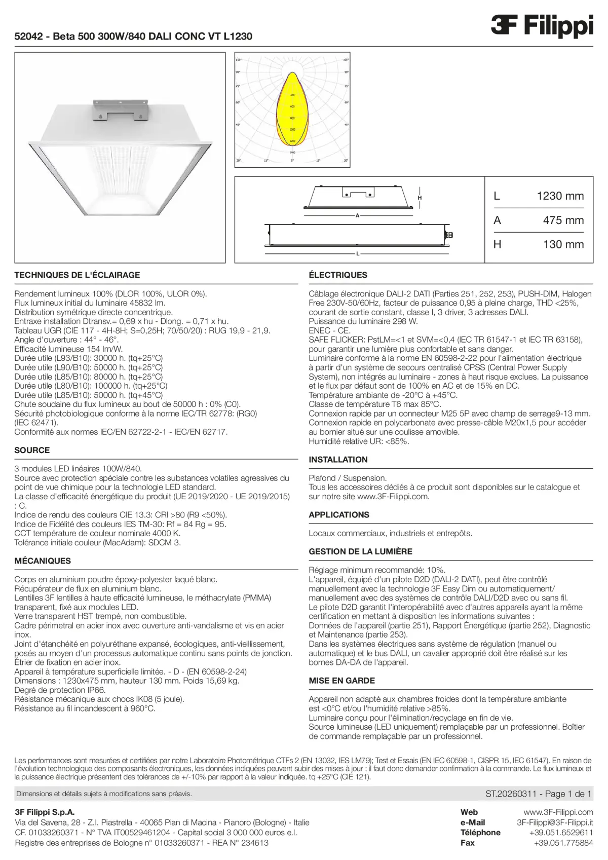 52042 - Beta 500 300W-840 DALI CONC VT L1230 - Datasheet - fr