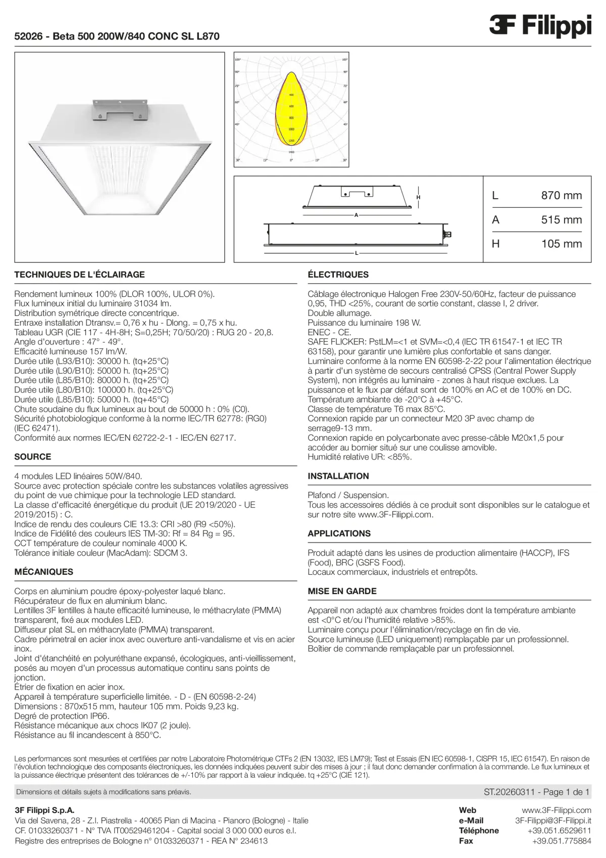52026 - Beta 500 200W-840 CONC SL L870 - Datasheet - fr