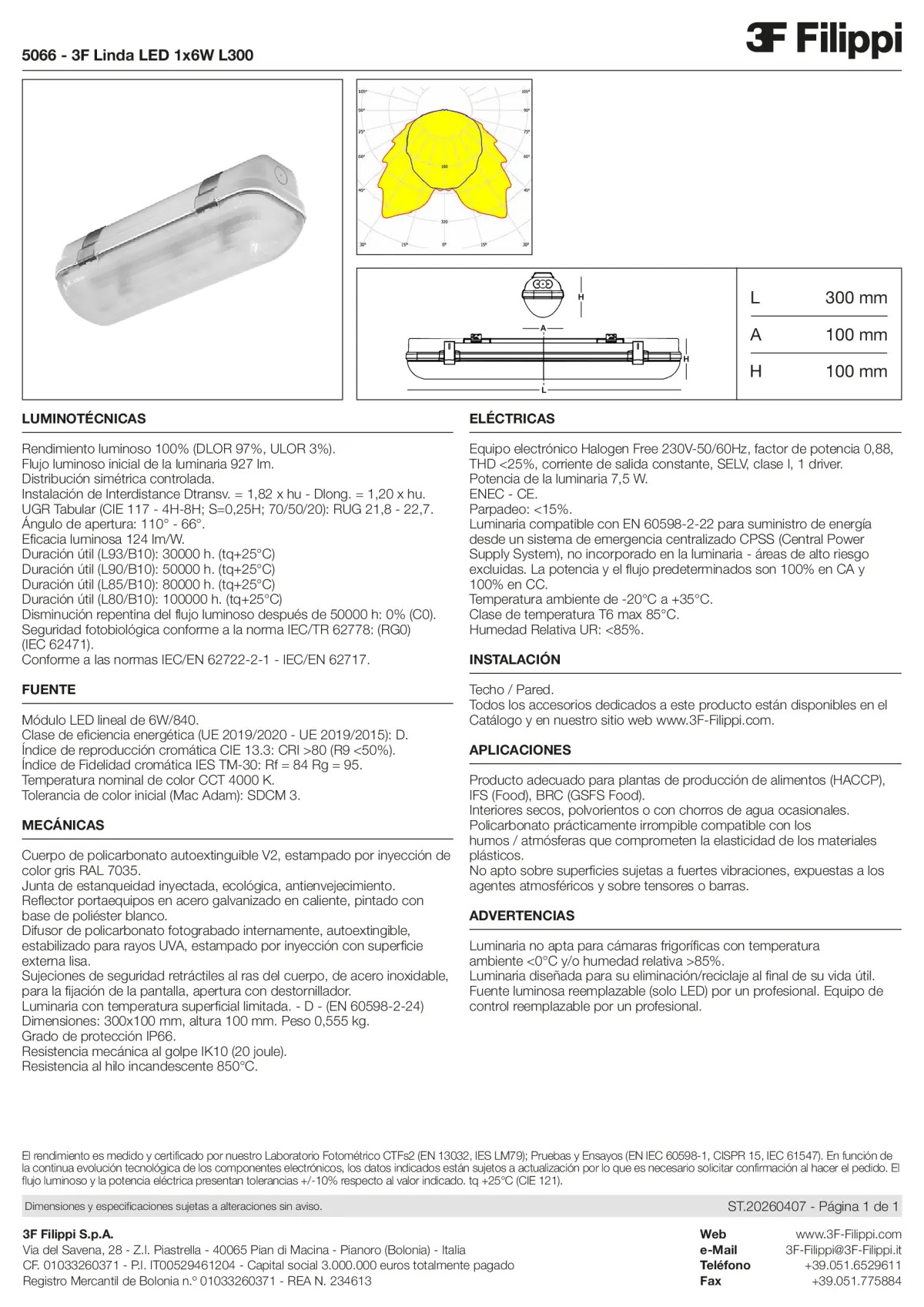 5066 - 3F Linda LED 1x6W L300 - Datasheet - es