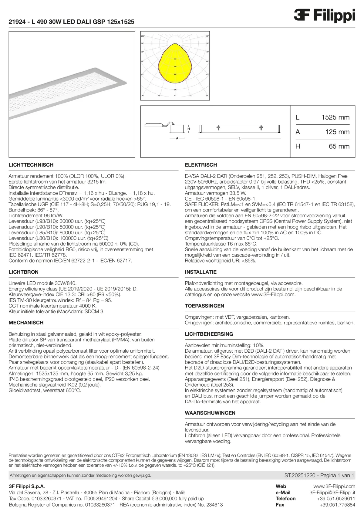 21924 - L 490 30W LED DALI GSP 125x1525 - Datasheet - nl