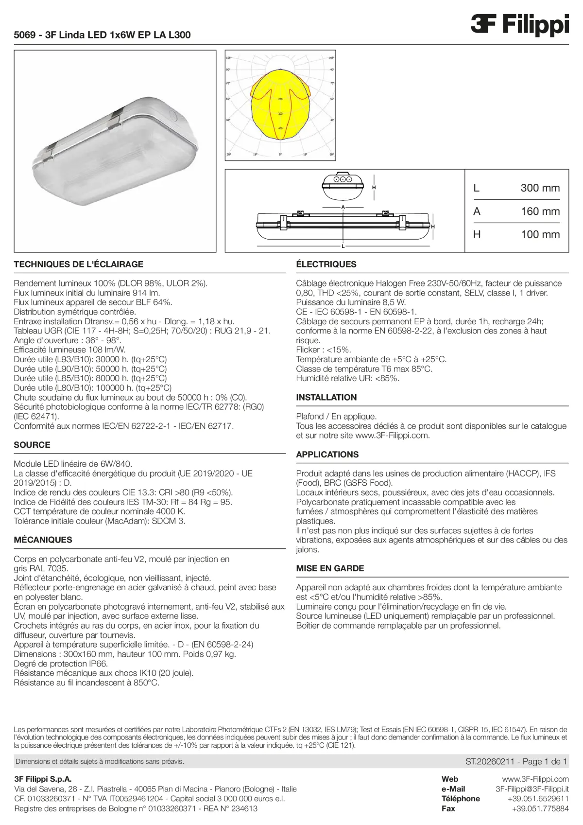 5069 - 3F Linda LED 1x6W EP LA L300 - Datasheet - fr