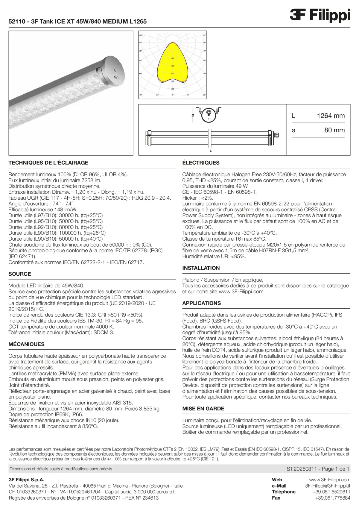 52110 - 3F Tank ICE XT 45W-840 MEDIUM L1265 - Datasheet - fr