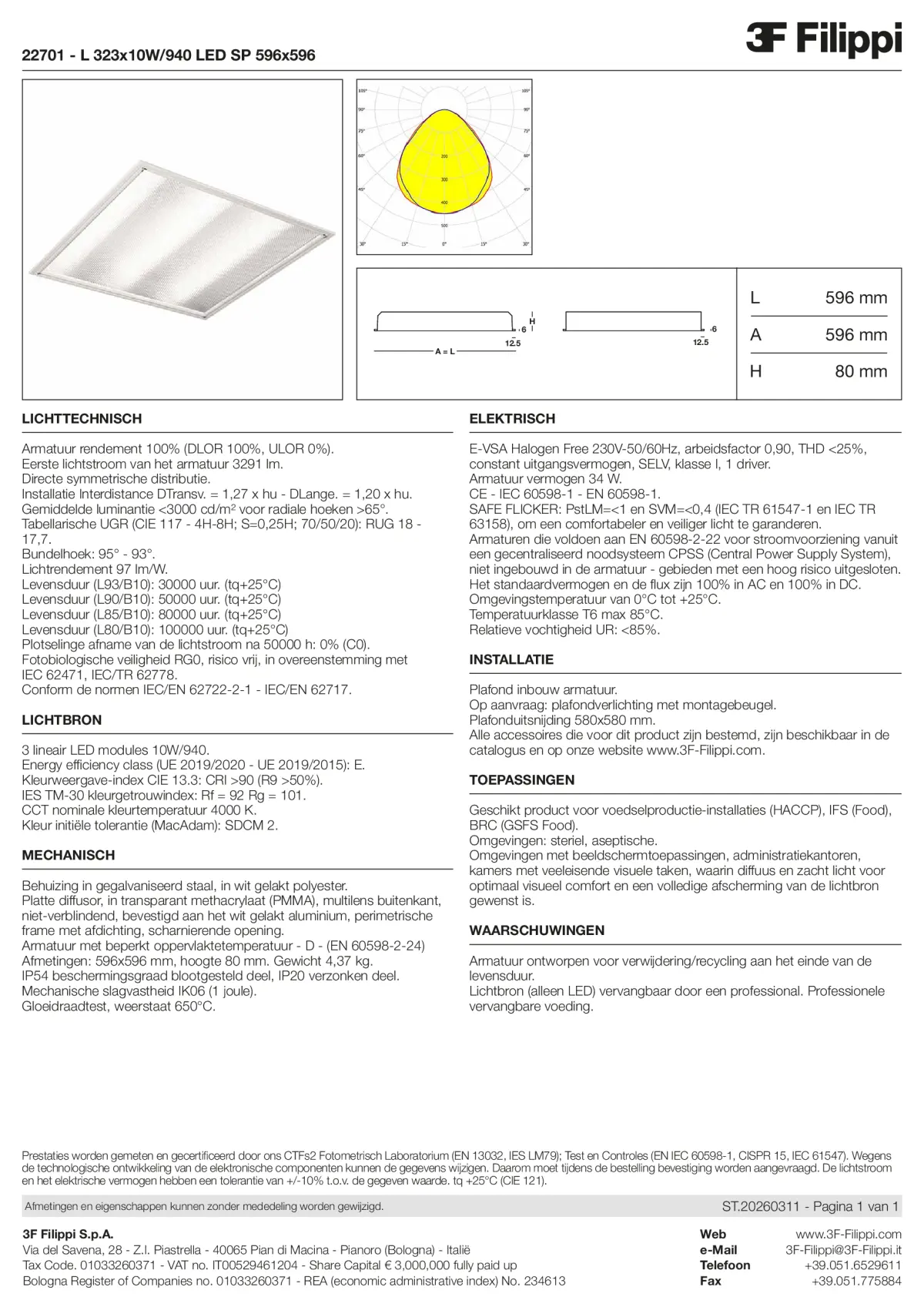22701 - L 323x10W-940 LED SP 596x596 - Datasheet - nl