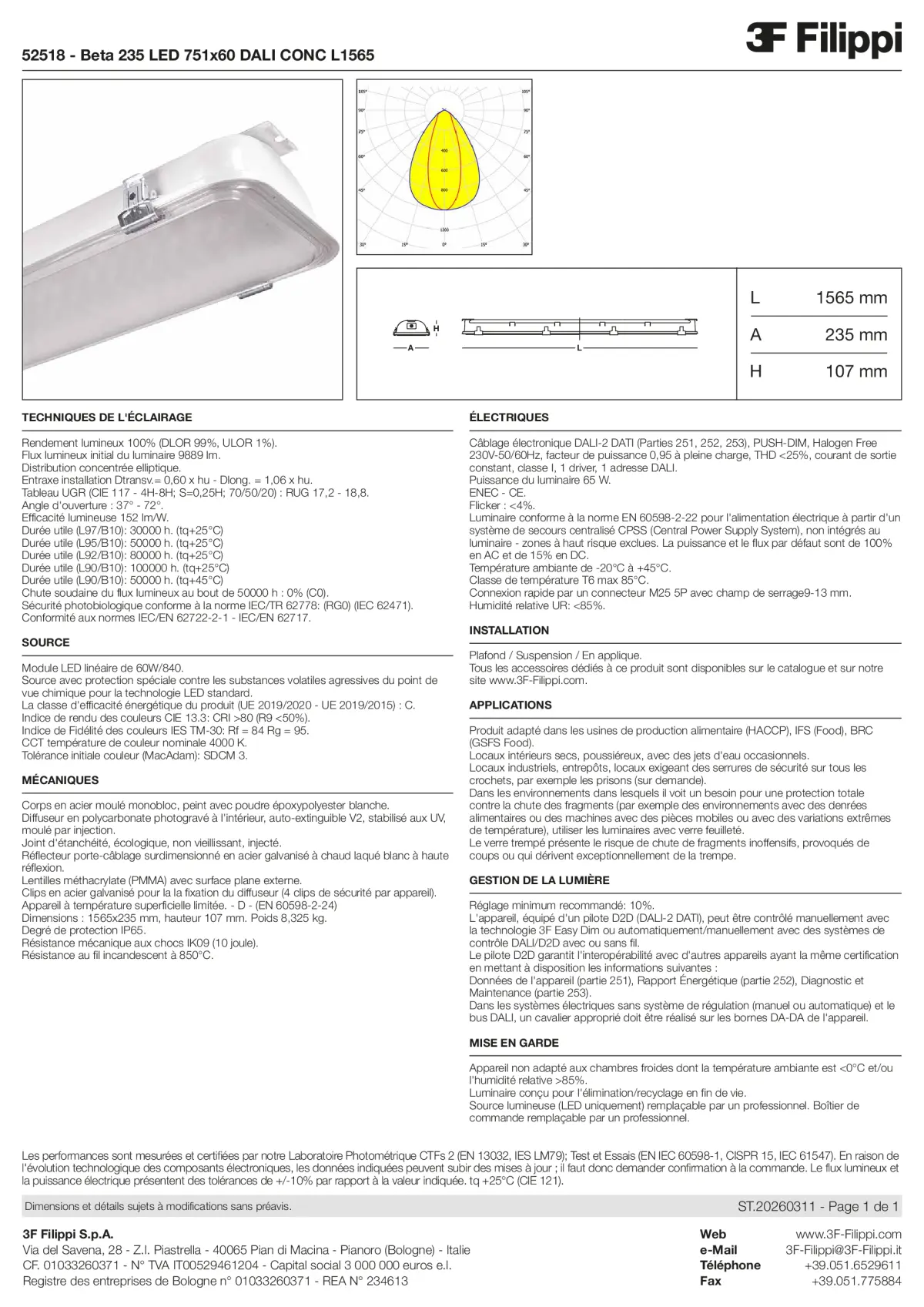 52518 - Beta 235 LED 751x60 DALI CONC L1565 - Datasheet - fr