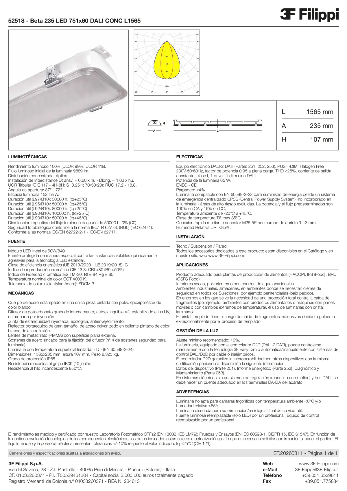 52518 - Beta 235 LED 751x60 DALI CONC L1565 - Datasheet - es