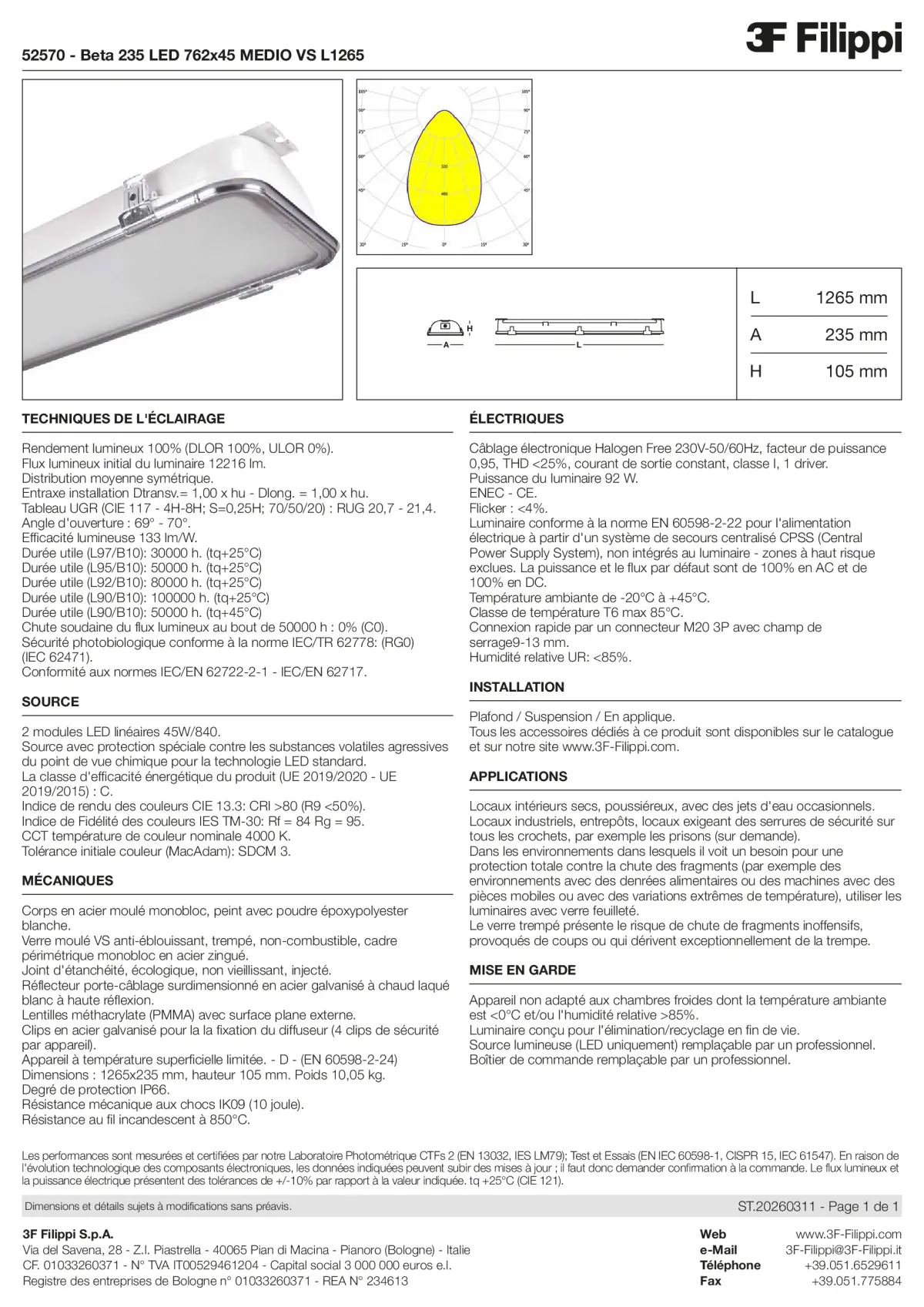52570 - Beta 235 LED 762x45 MEDIO VS L1265 - Datasheet - fr
