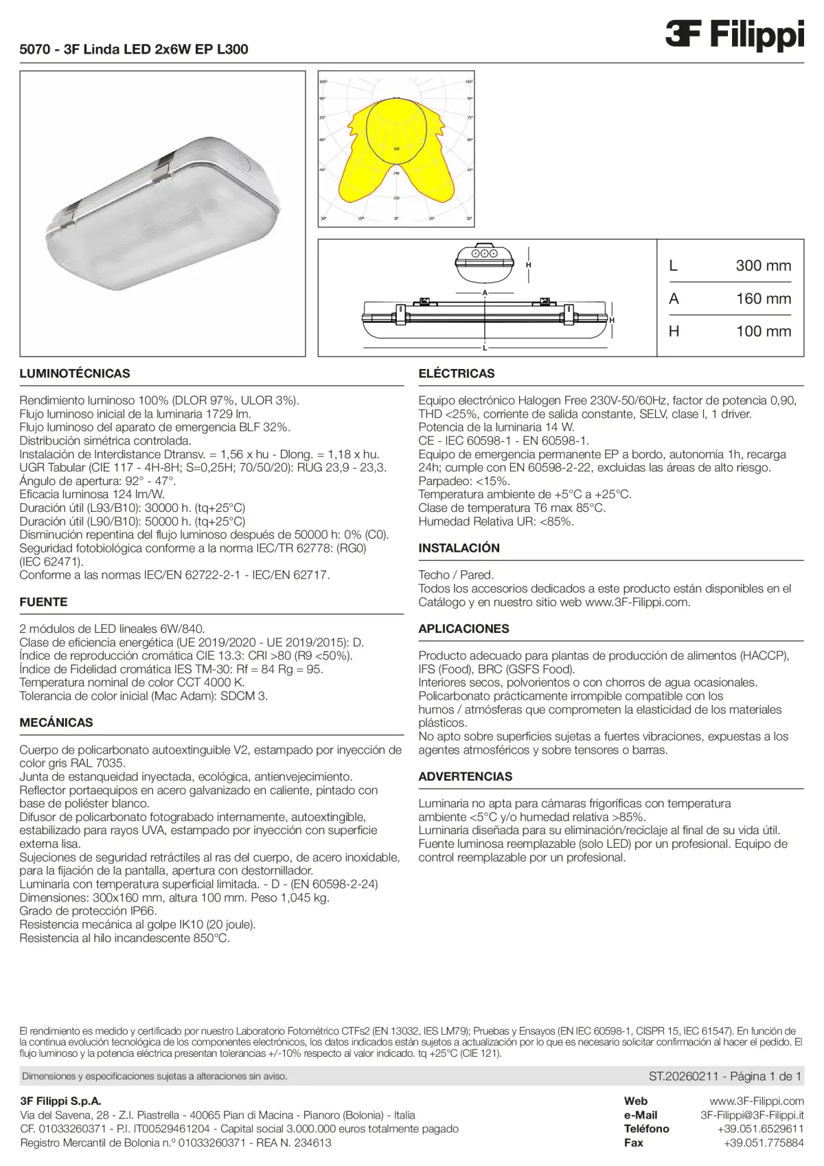 5070 - 3F Linda LED 2x6W EP L300 - Datasheet - es