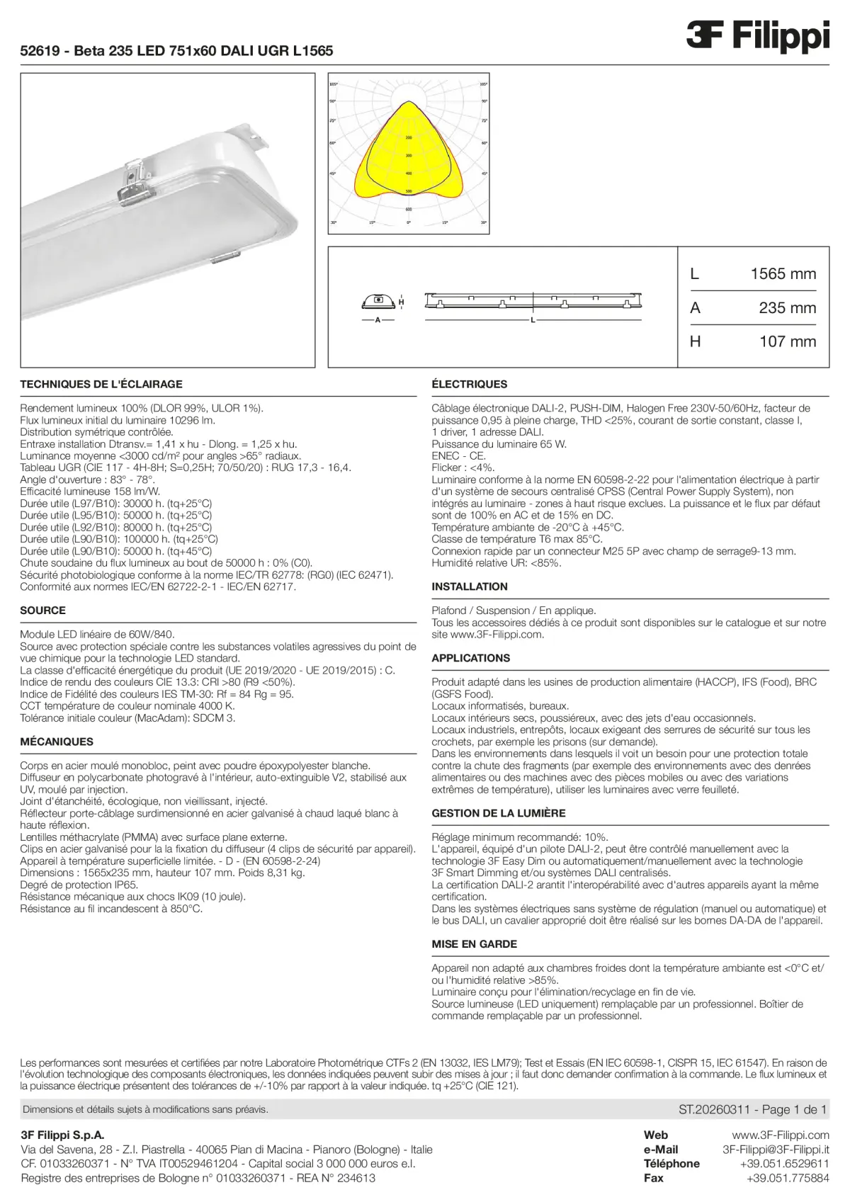 52619 - Beta 235 LED 751x60 DALI UGR L1565 - Datasheet - fr
