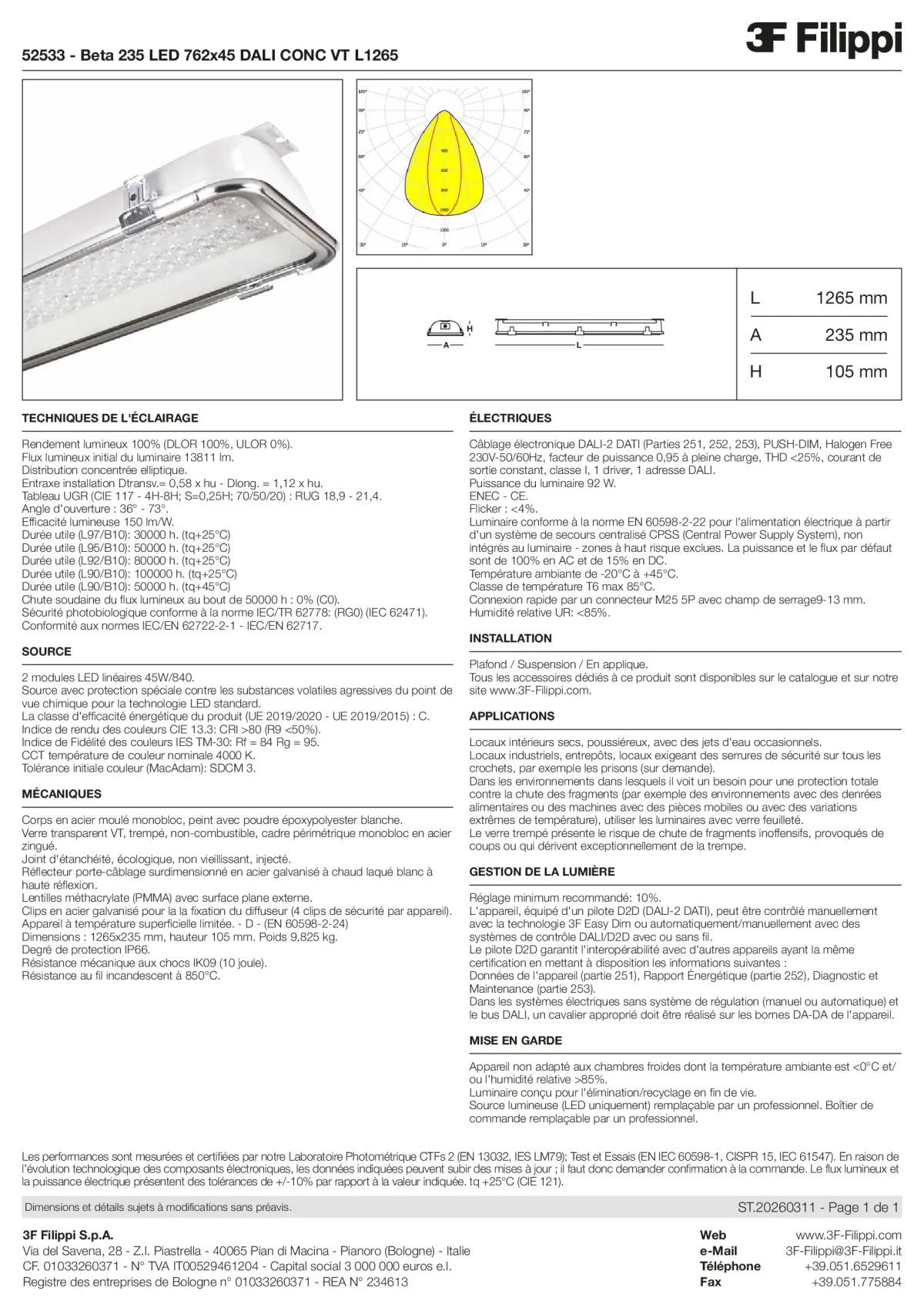 52533 - Beta 235 LED 762x45 DALI CONC VT L1265 - Datasheet - fr