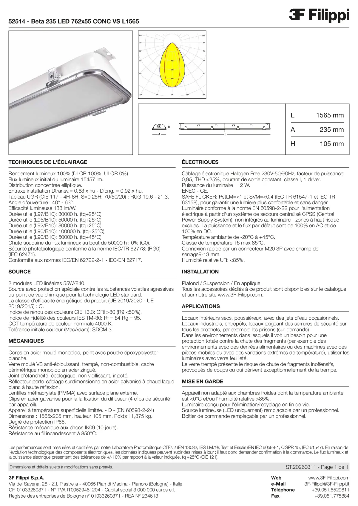52514 - Beta 235 LED 762x55 CONC VS L1565 - Datasheet - fr