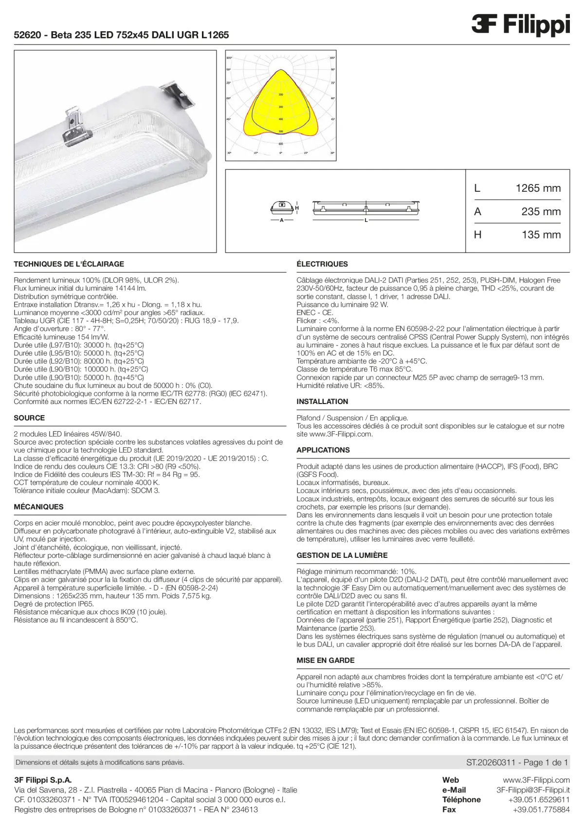 52620 - Beta 235 LED 752x45 DALI UGR L1265 - Datasheet - fr