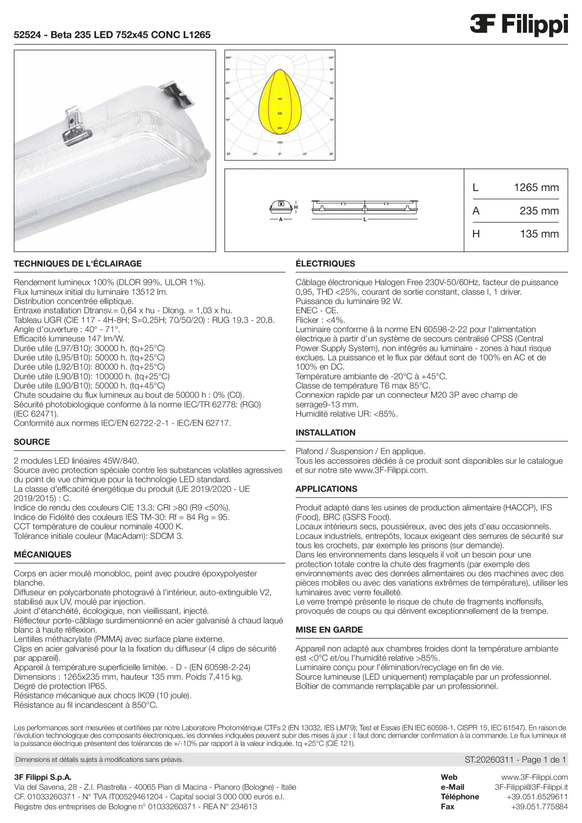52524 - Beta 235 LED 752x45 CONC L1265 - Datasheet - fr