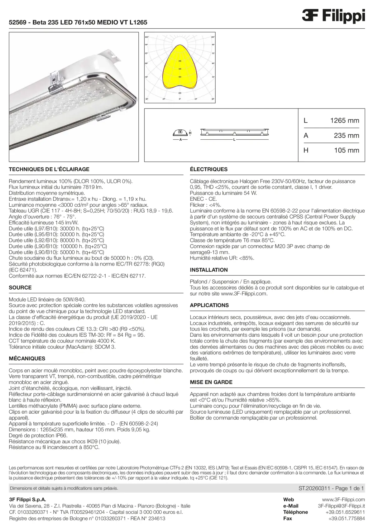 52569 - Beta 235 LED 761x50 MEDIO VT L1265 - Datasheet - fr