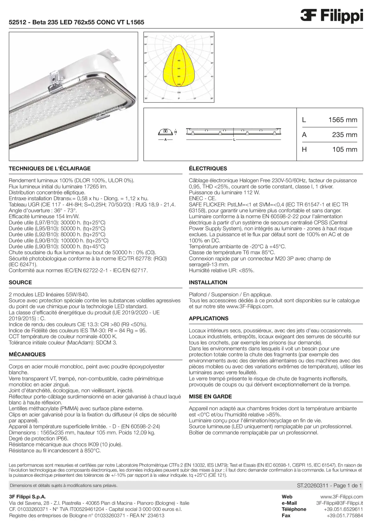 52512 - Beta 235 LED 762x55 CONC VT L1565 - Datasheet - fr