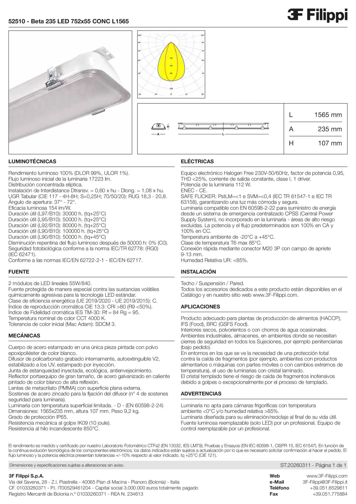 52510 - Beta 235 LED 752x55 CONC L1565 - Datasheet - es