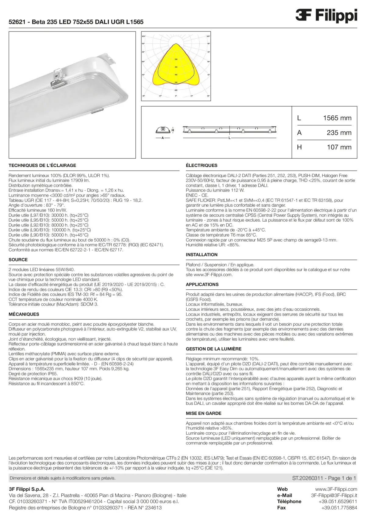 52621 - Beta 235 LED 752x55 DALI UGR L1565 - Datasheet - fr