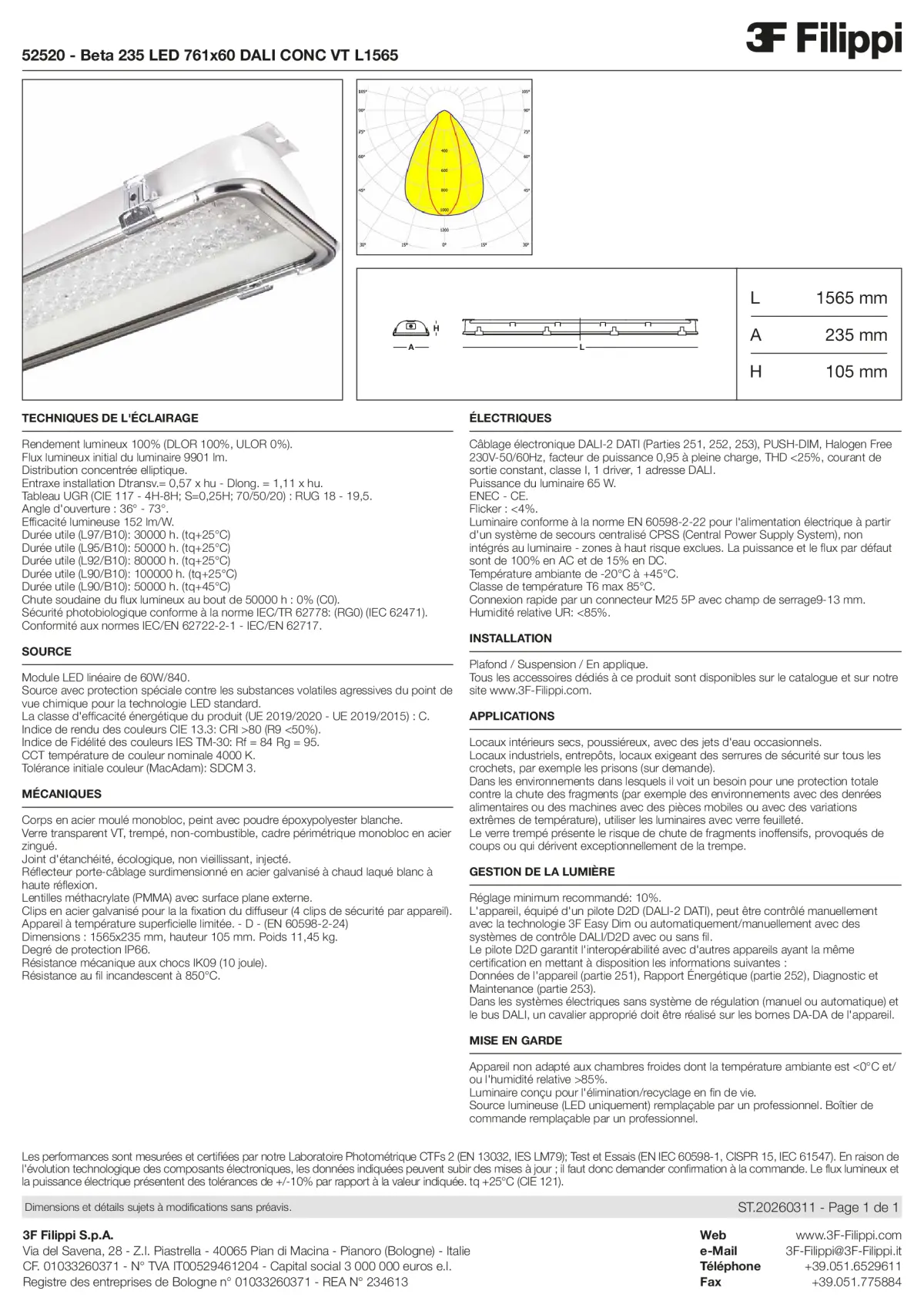 52520 - Beta 235 LED 761x60 DALI CONC VT L1565 - Datasheet - fr