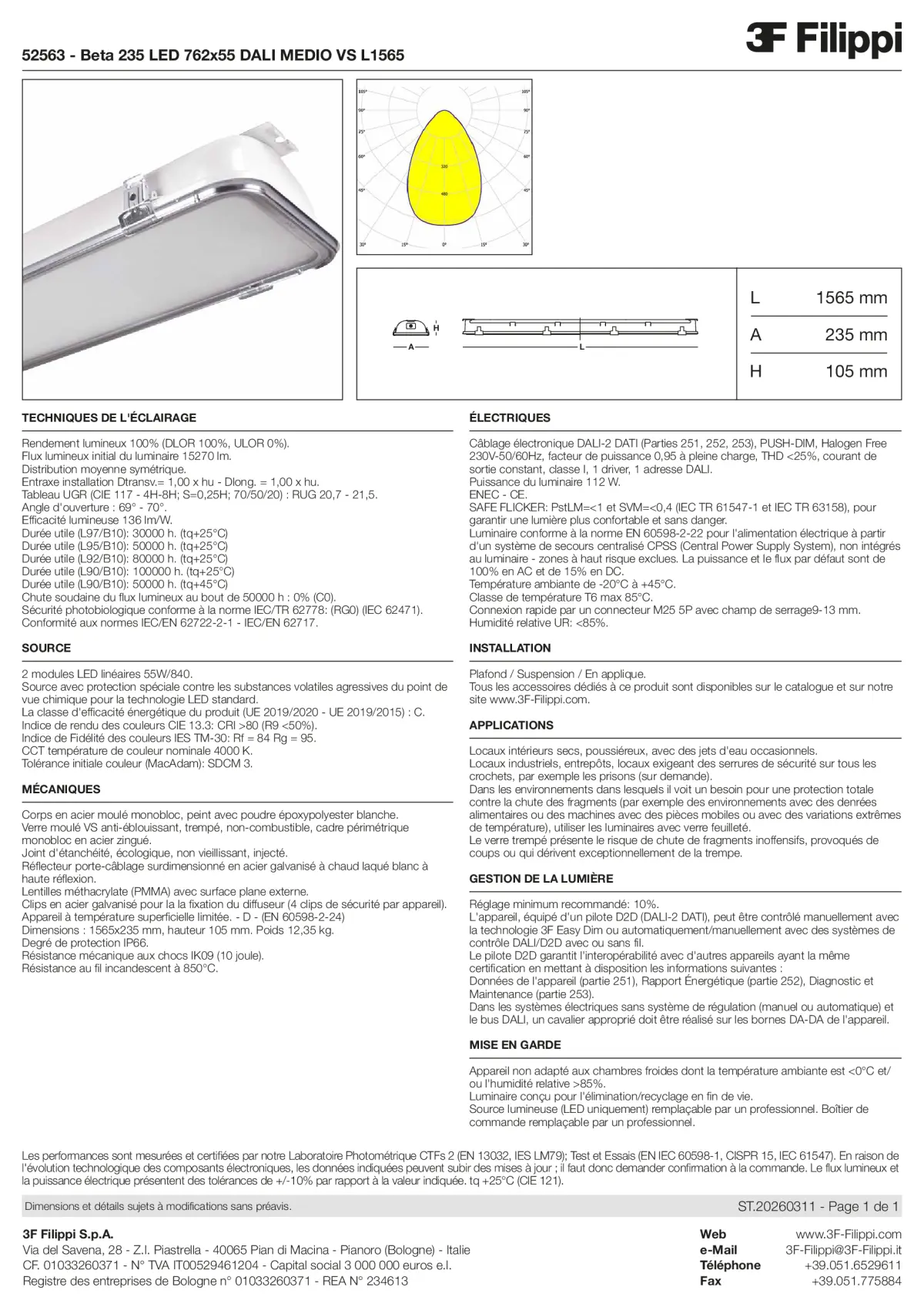 52563 - Beta 235 LED 762x55 DALI MEDIO VS L1565 - Datasheet - fr