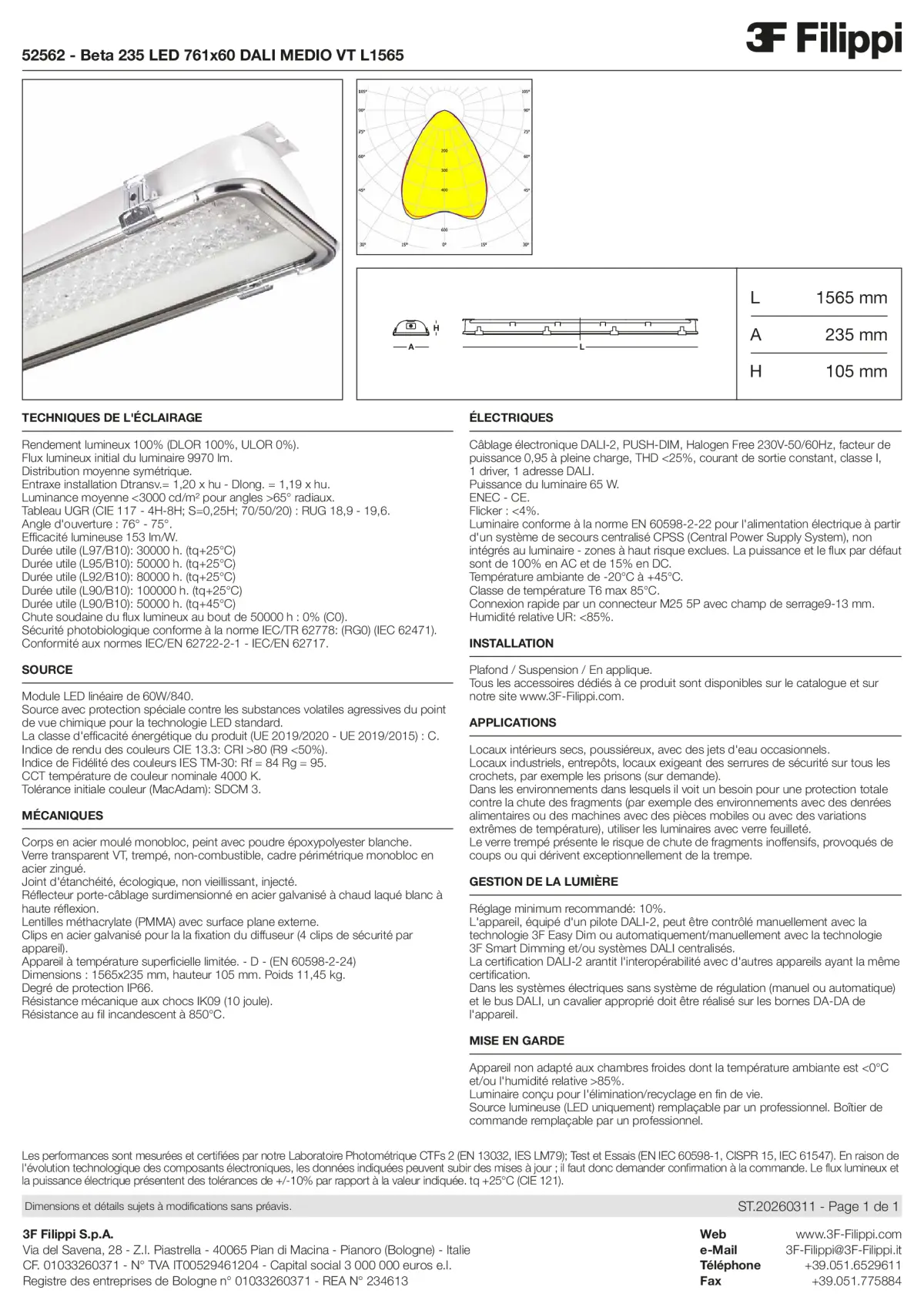 52562 - Beta 235 LED 761x60 DALI MEDIO VT L1565 - Datasheet - fr
