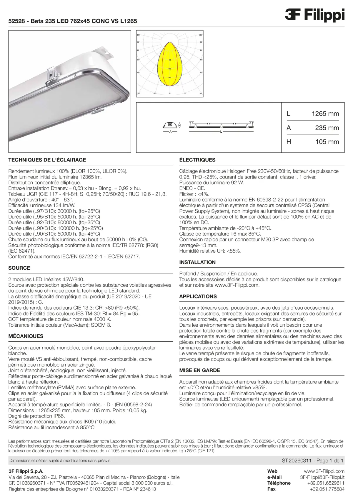 52528 - Beta 235 LED 762x45 CONC VS L1265 - Datasheet - fr